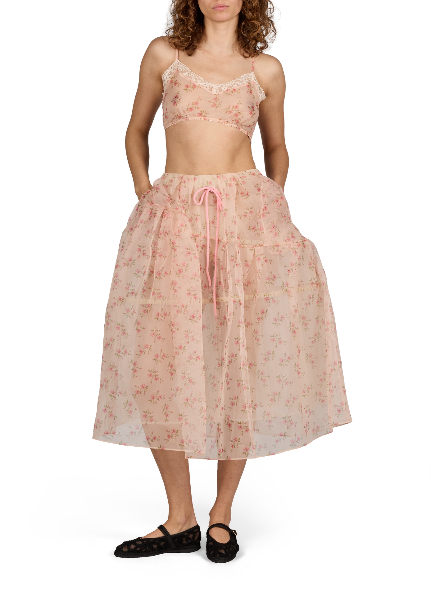 Midi skirt with ruffled sheer chiffon SIMONE ROCHA Silver