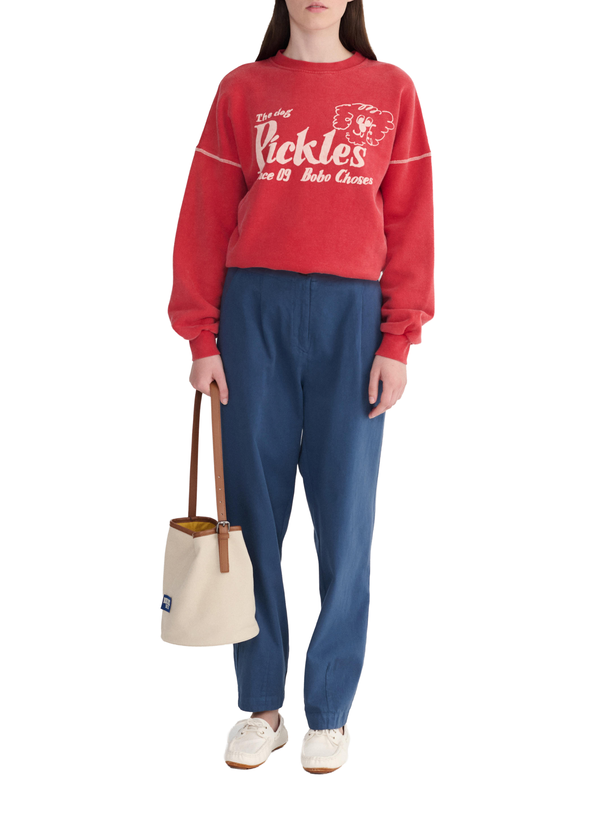 Pantalon droit à plis en coton BOBO CHOSES Bleu