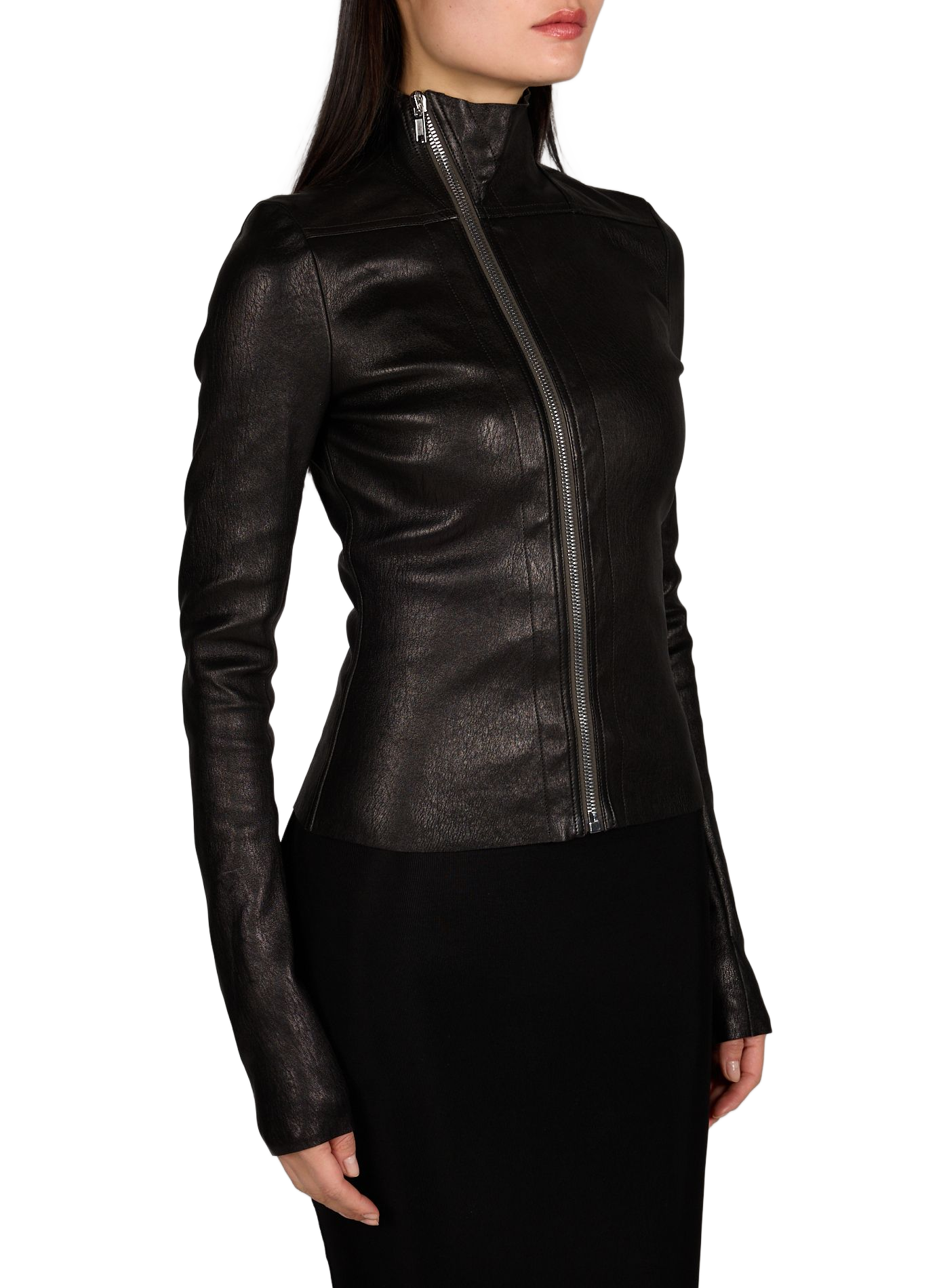 Fitted jacket in mixed leather RICK OWENS Black