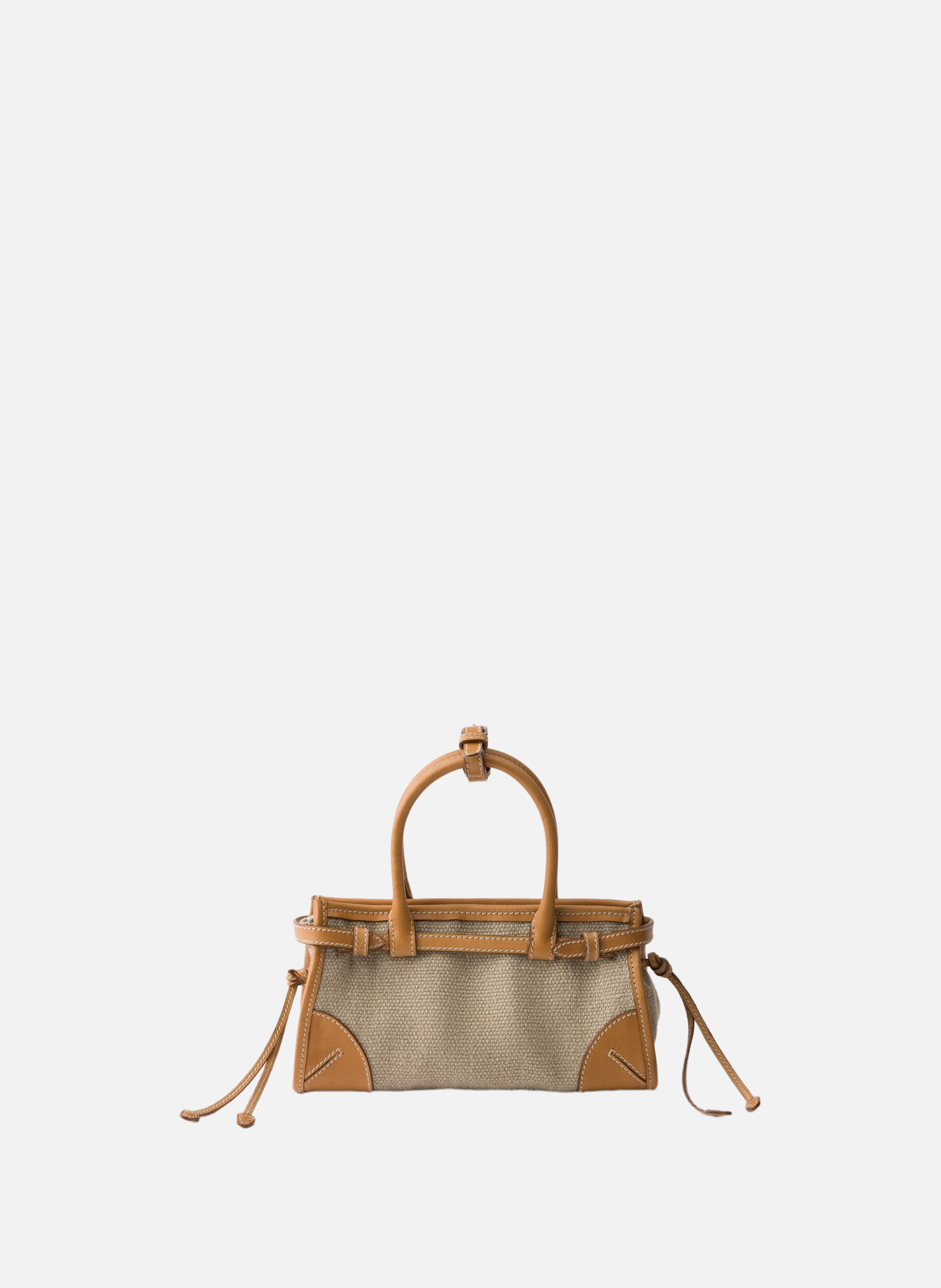 Petit sac à main prada bonnie en lin et cuir PRADA Beige