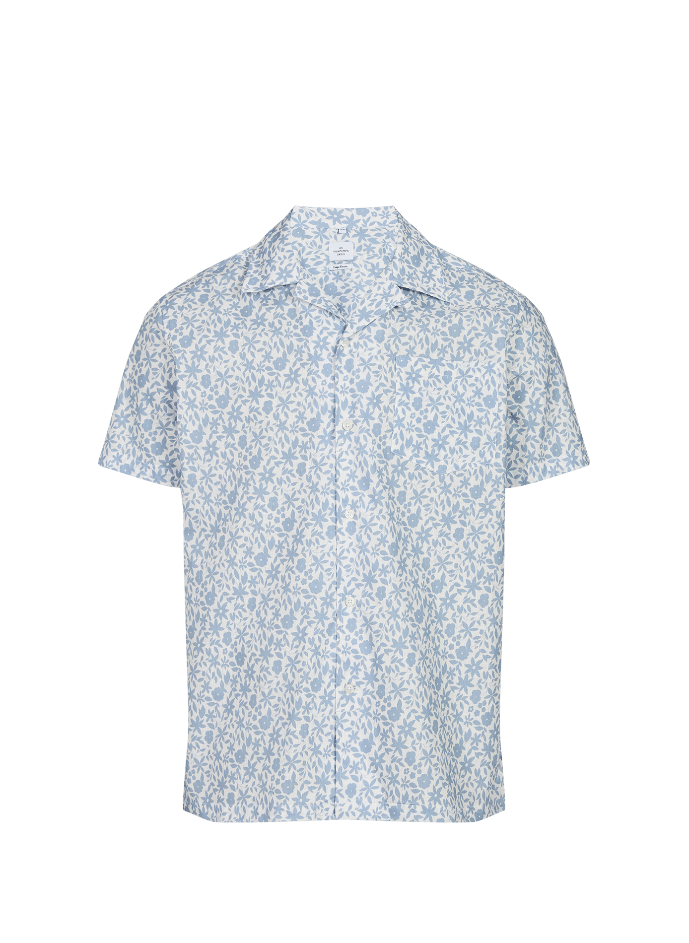 Short-sleeve cotton shirt with floral pattern AU PRINTEMPS PARIS Blue