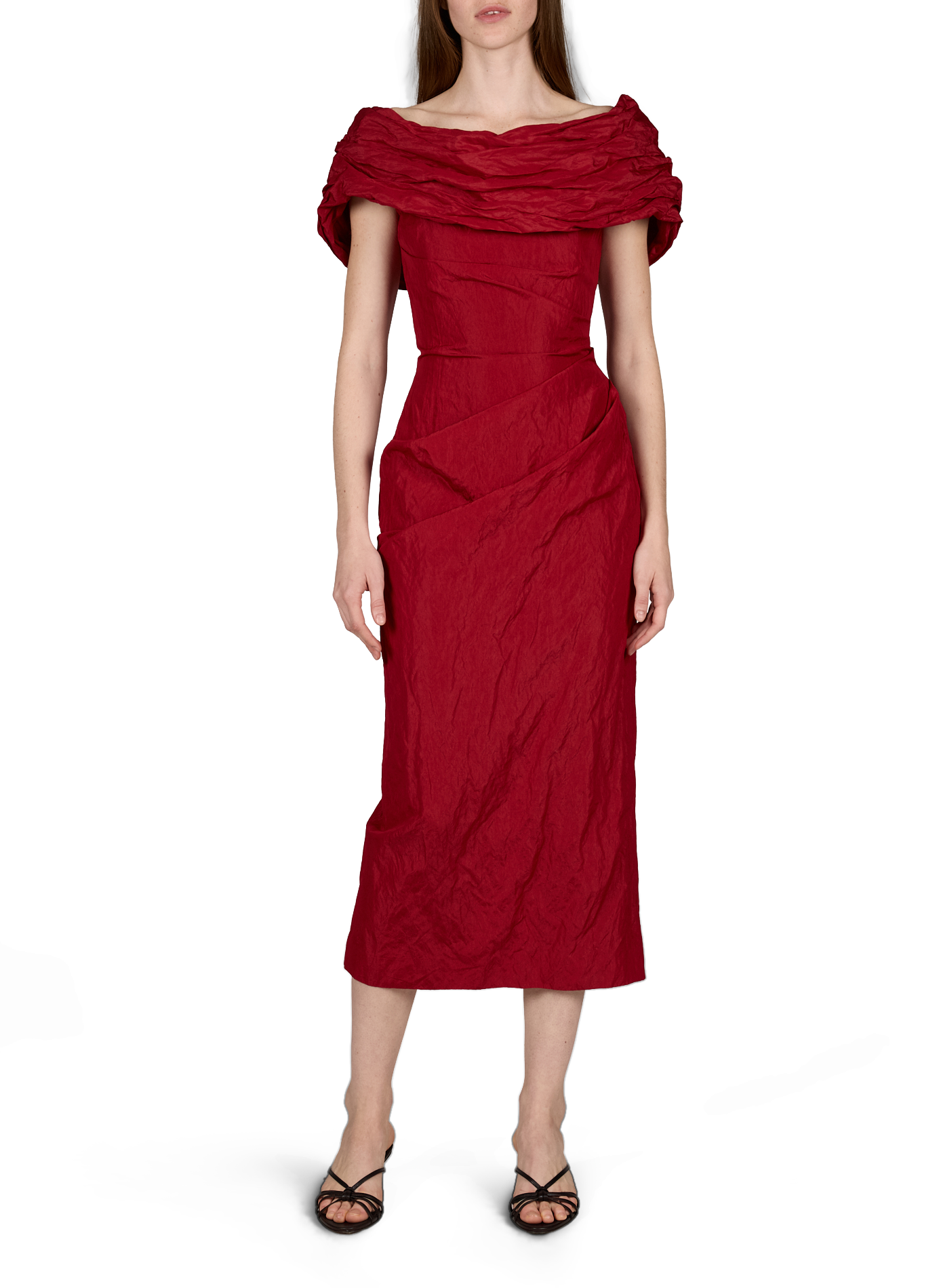 Midi-Kleid mit gerafftem Bardot-Ausschnitt aus Baumwollmischung MAGDA BUTRYM Rot