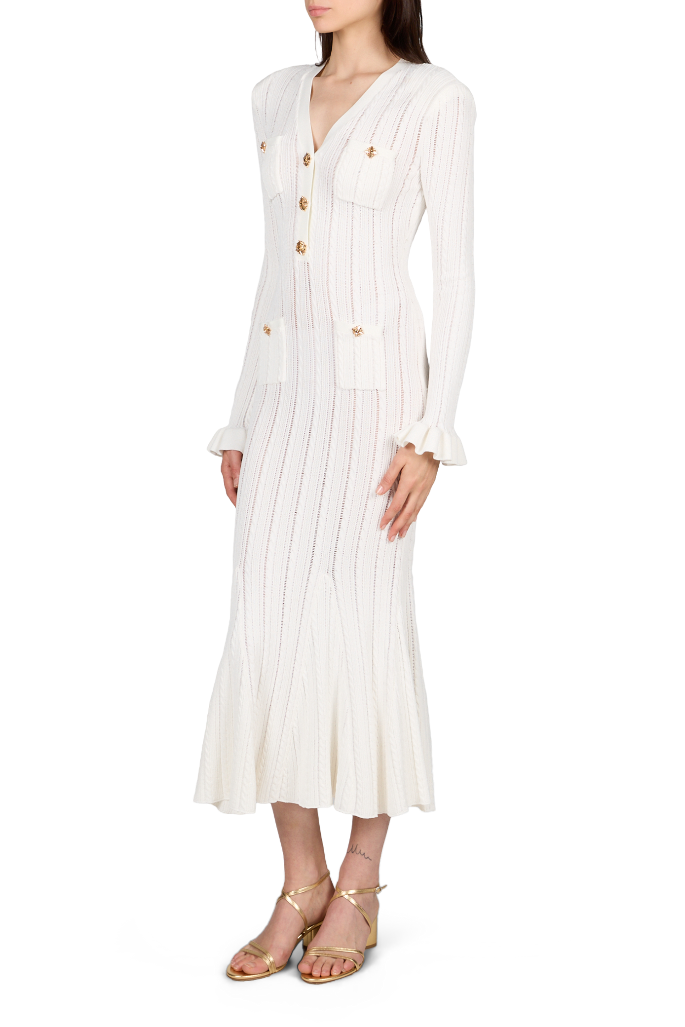 Robe à manches longues en maille SELF PORTRAIT Blanco