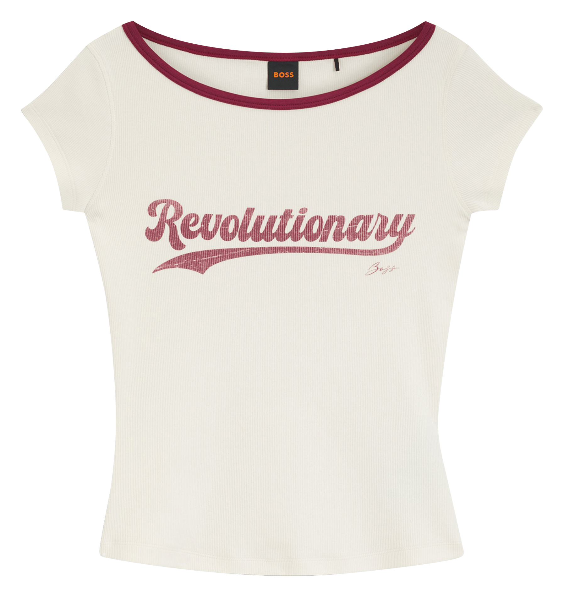 Tee-shirt droit col bateau en coton mélangé BOSS Beige
