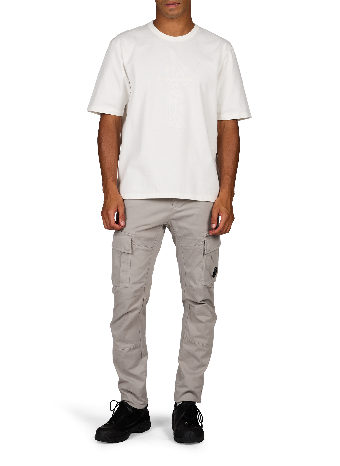 T-Shirt mit gesticktem Logo aus Baumwolle CP COMPANY Weiss
