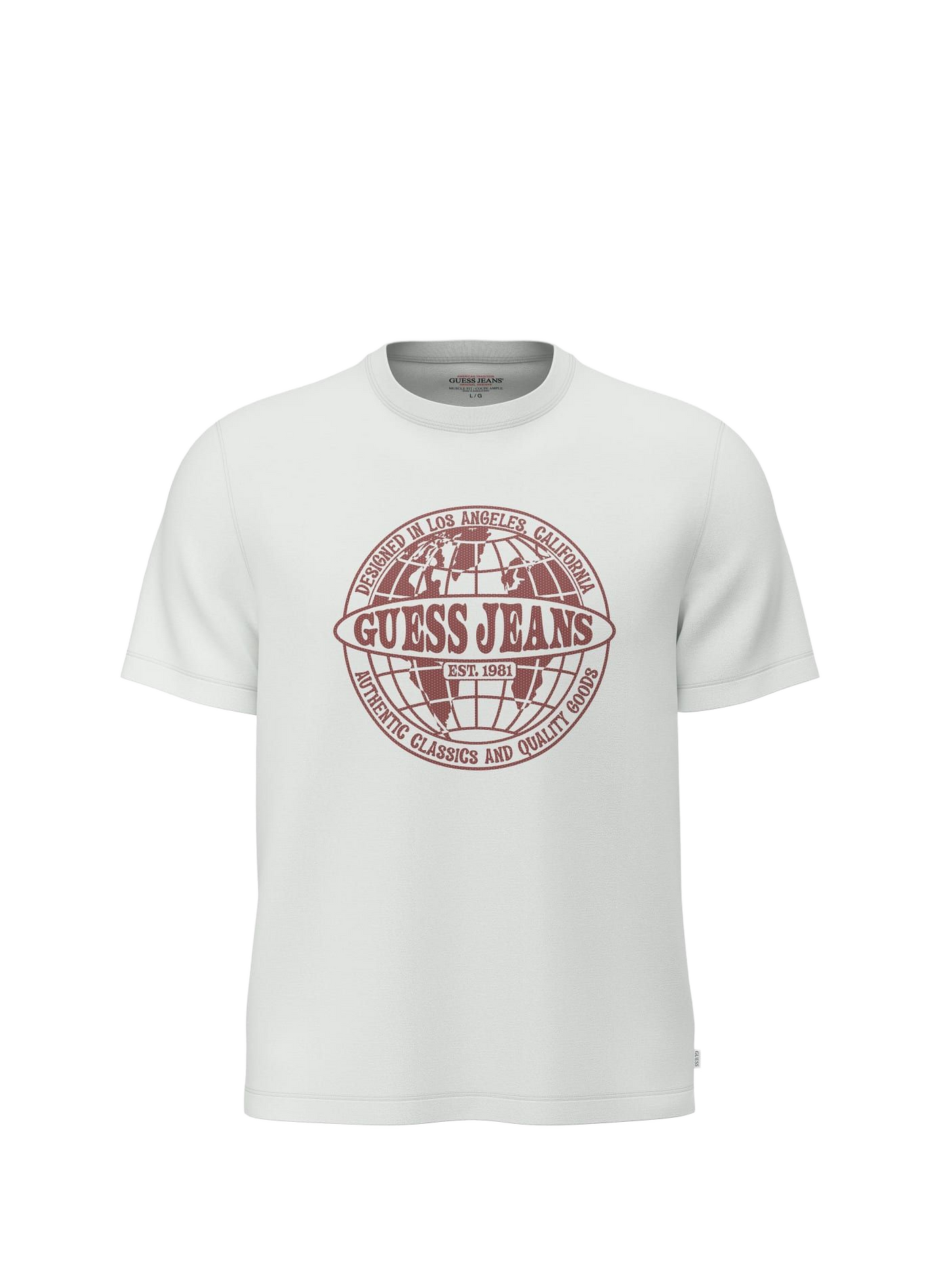T-shirt droit col rond imprimé en coton GUESS White