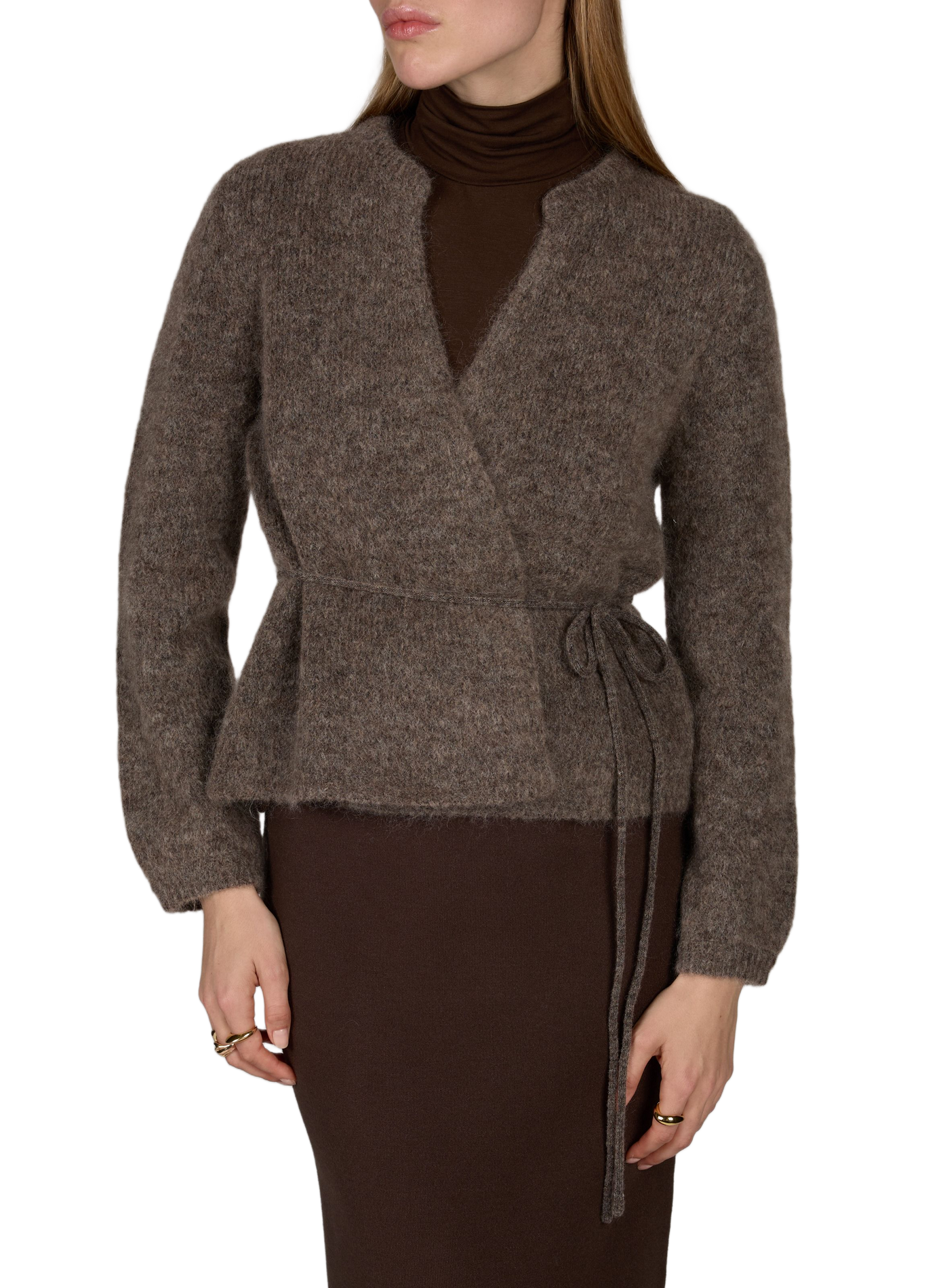 Oversized wool-blend cardigan OBJECT Brown