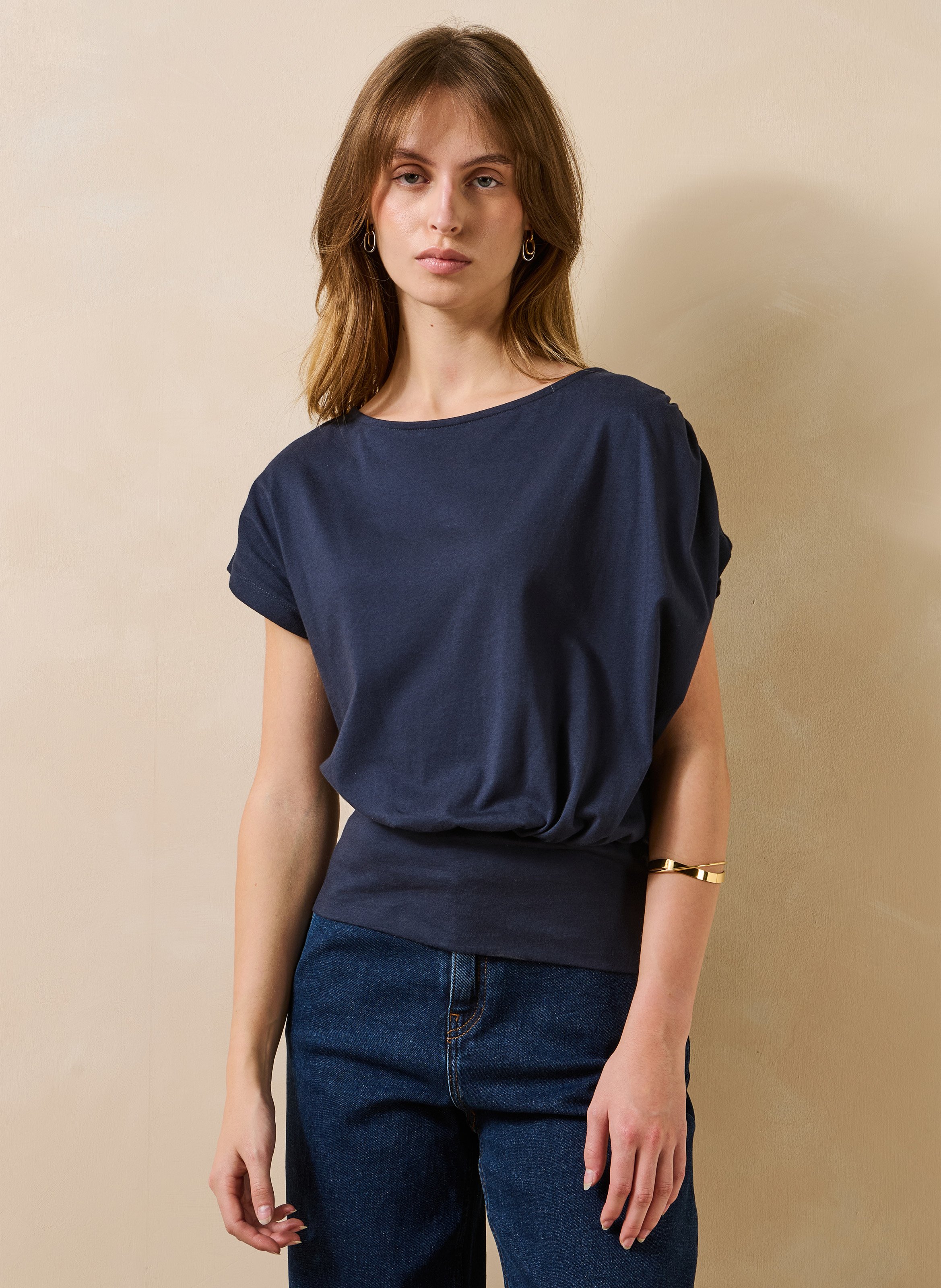 Aansluitende top van biologisch katoen LA FEE MARABOUTEE Blauw