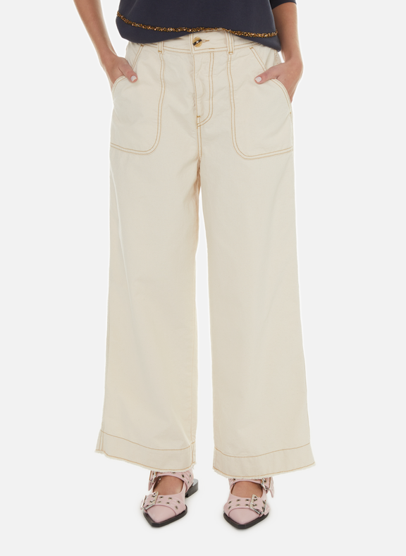 LEON & HARPER Wide-leg cotton trousers White