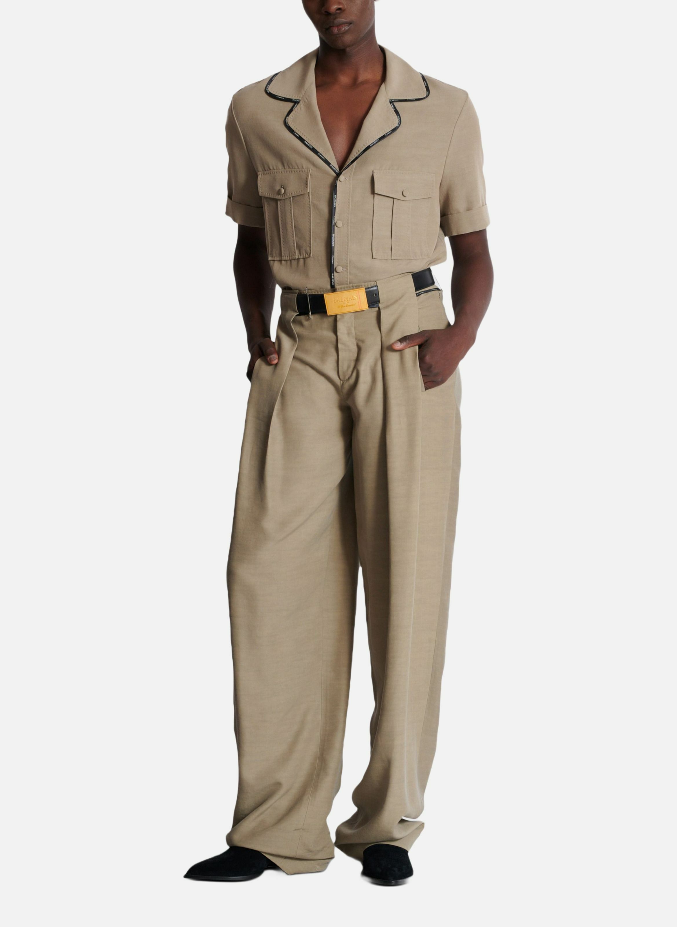 Chemise pyjama en cupro avec poches BALMAIN Marron