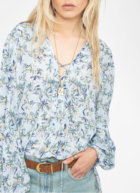 Top col v imprimé en soie tamela Bleu by ZADIG&VOLTAIRE ZADIG&VOLTAIRE Top col v imprimé en soie tamela Bleu