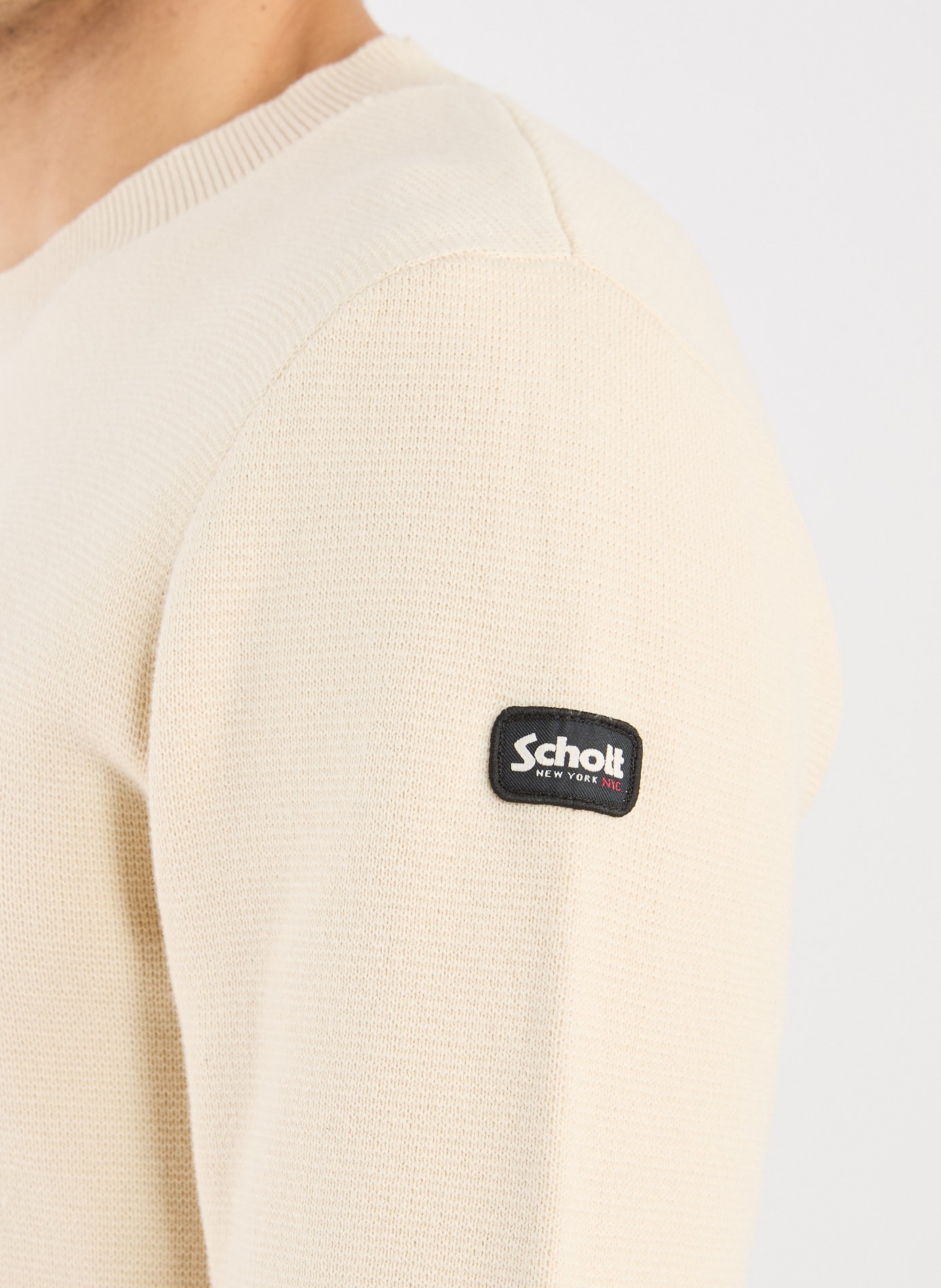 Pull col rond en coton SCHOTT Blanc