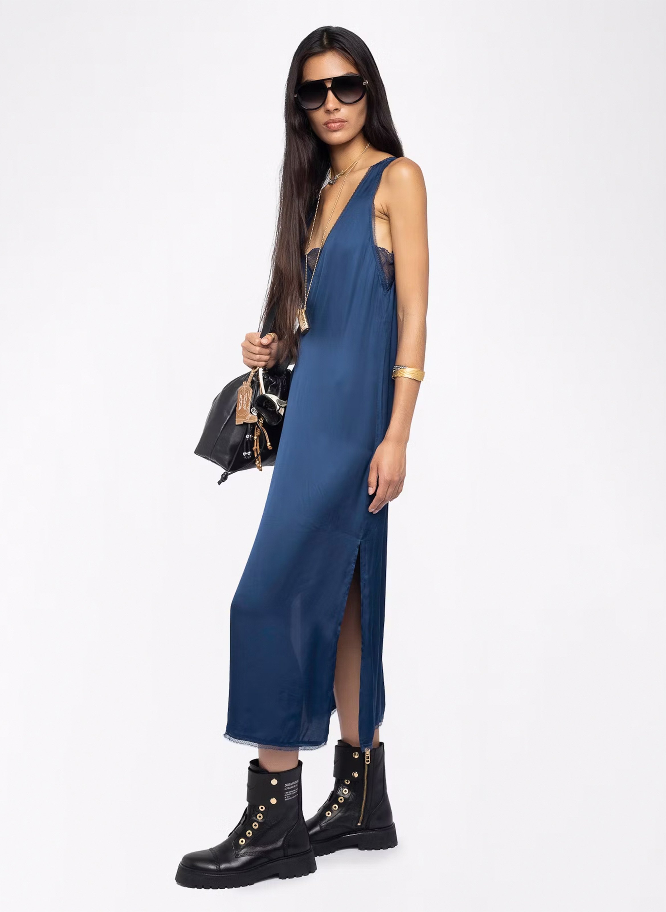Robe midi col v satinée renzo ZADIG&VOLTAIRE Bleu