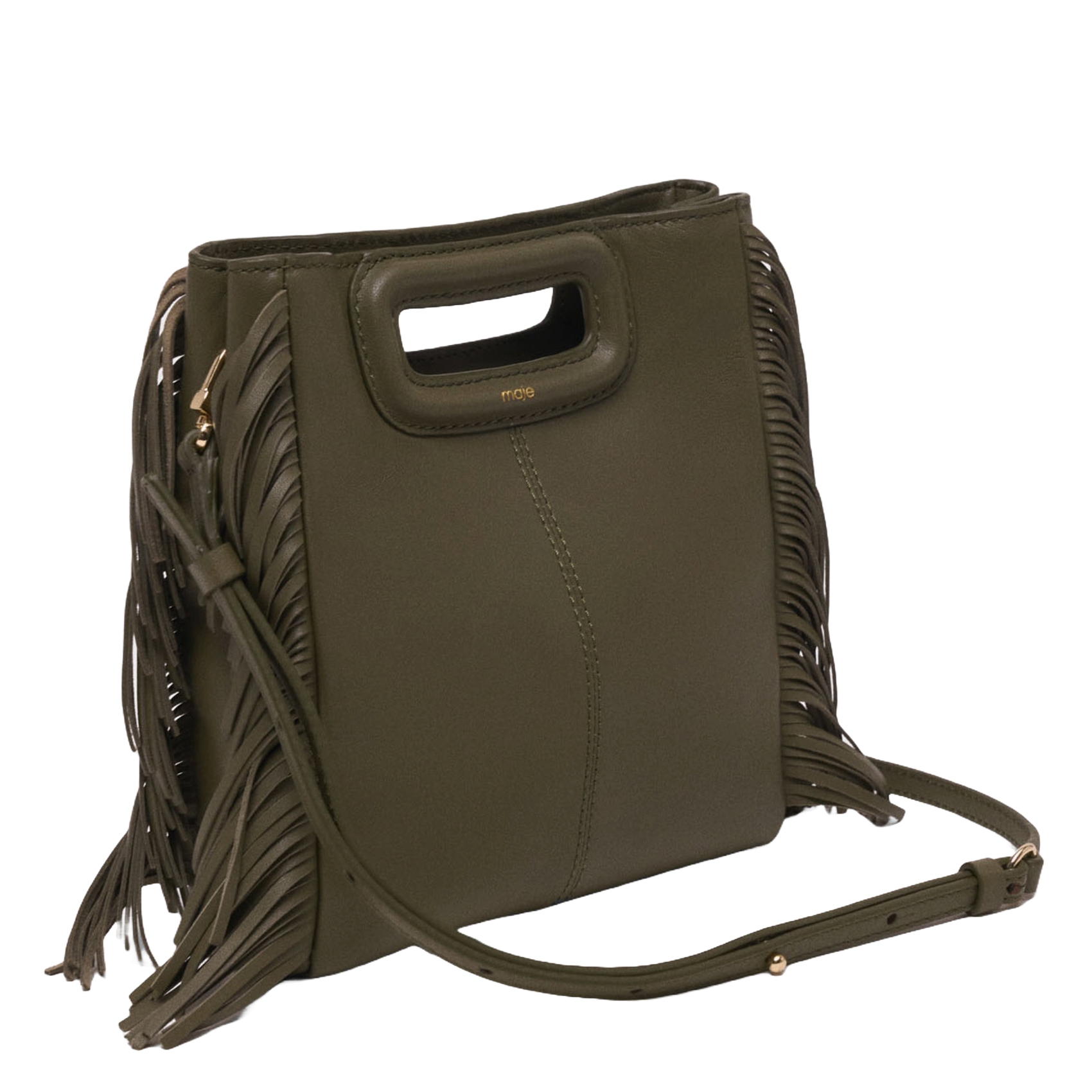Sac bandoulière en cuir lisse m MAJE Kaki