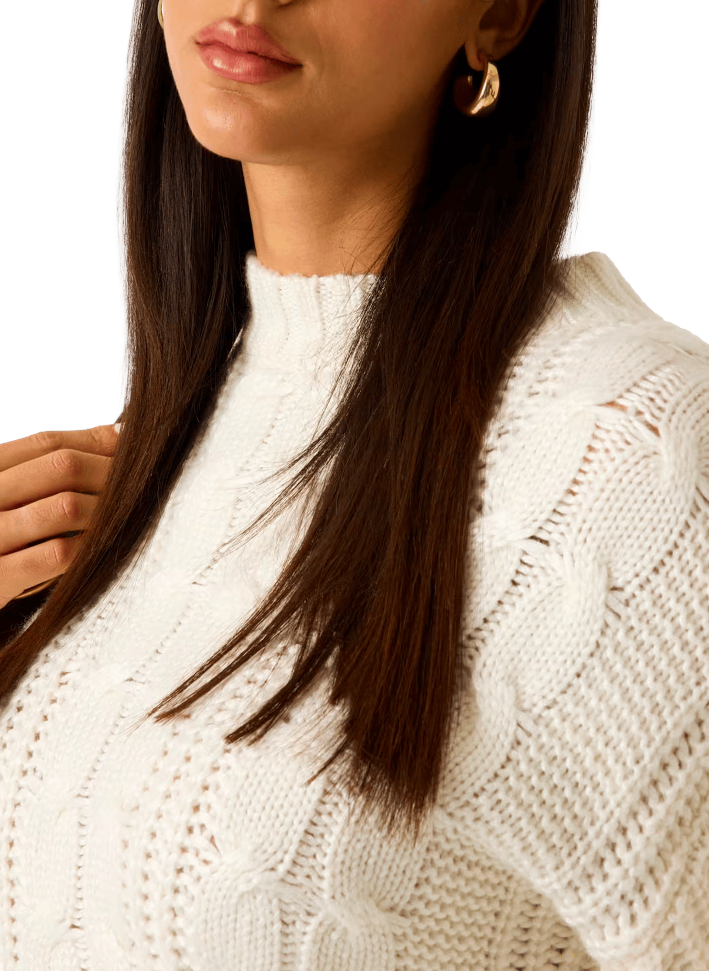 Pull maille torsadée en laine mélangée GUESS Beige