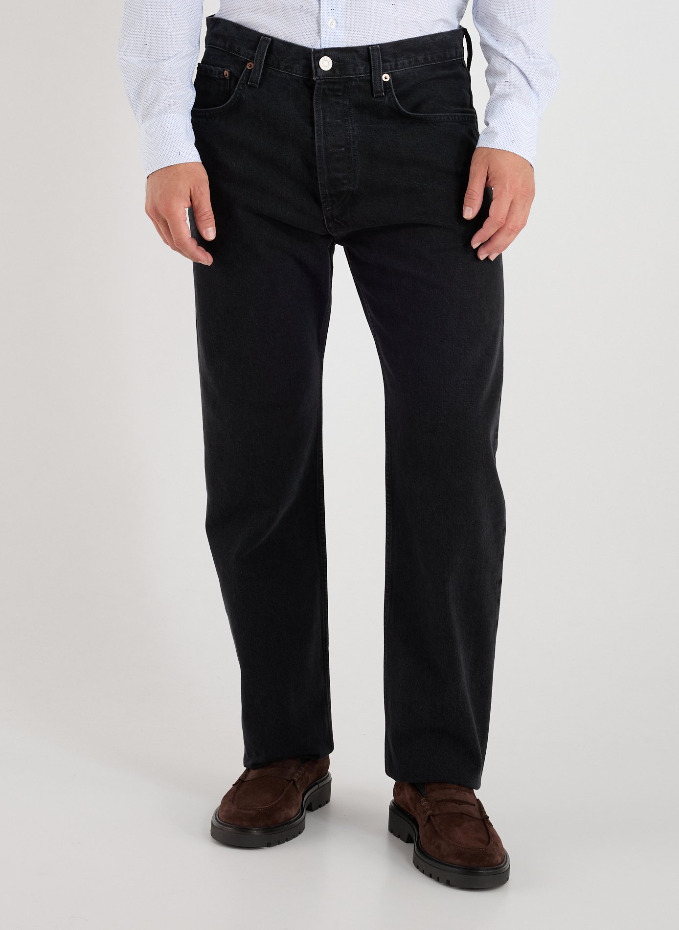 AGOLDE Wide-leg cotton blend jeans Black