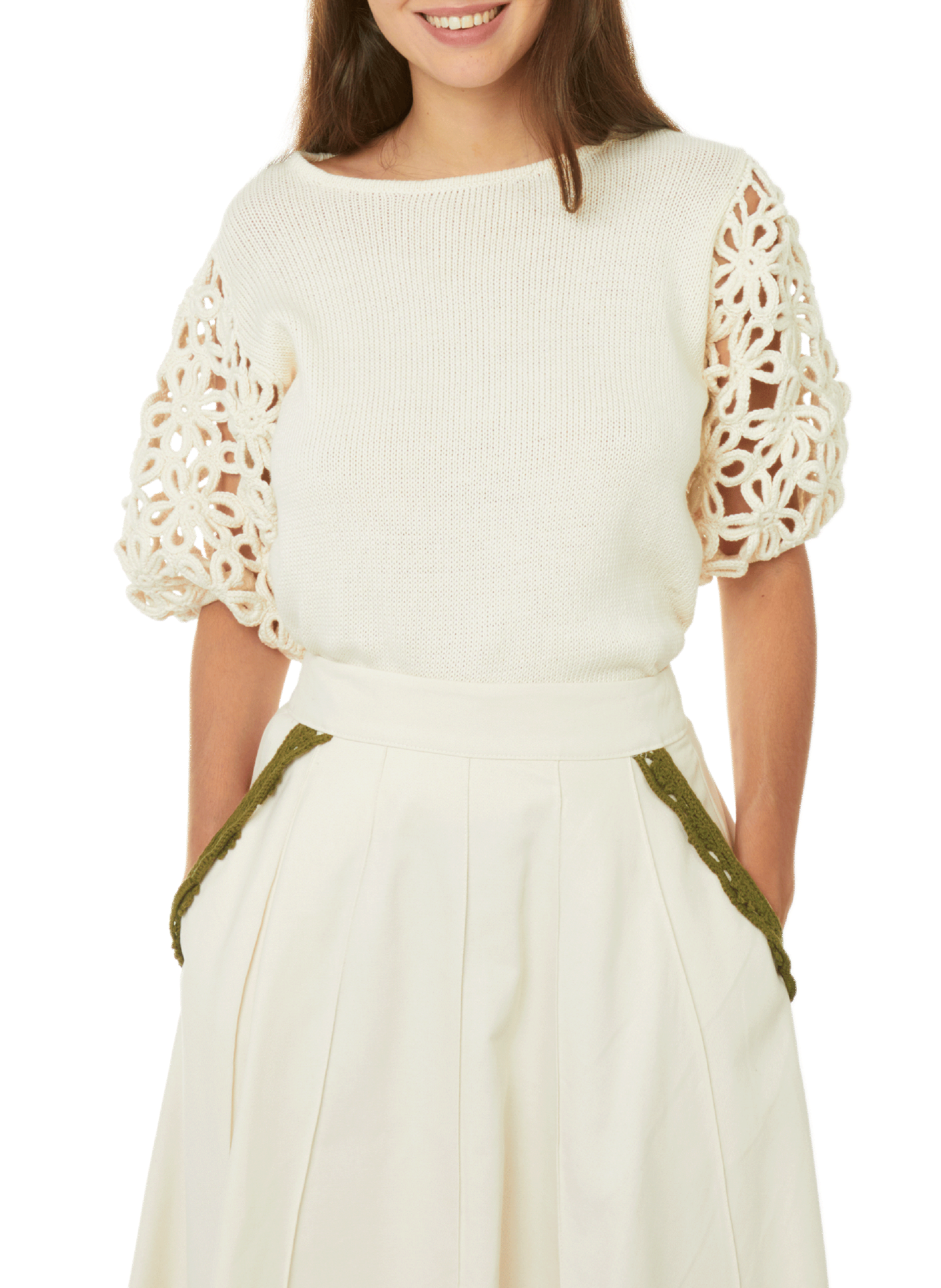 STELLA PARDO Top Maria en maille et crochet Beige