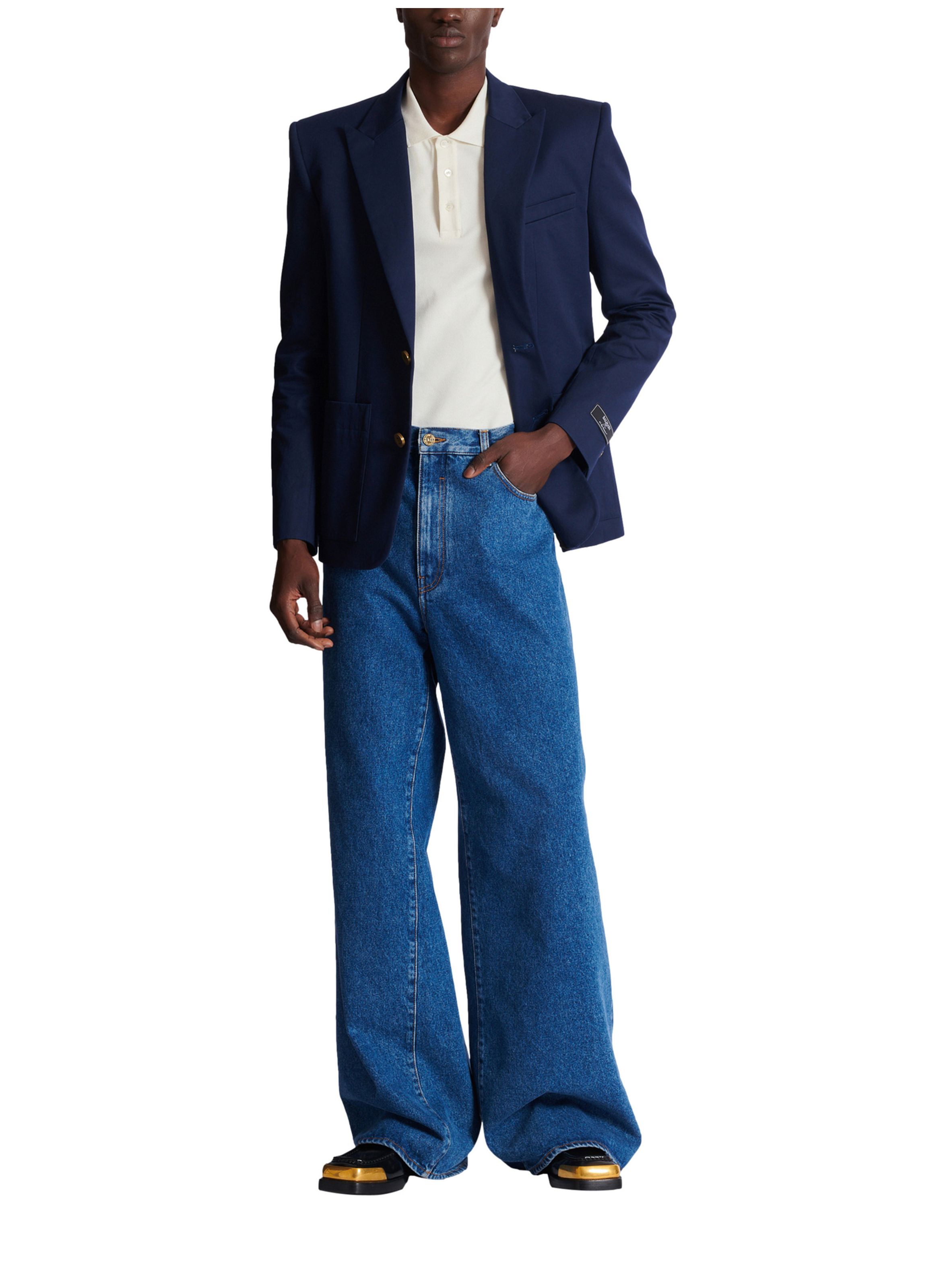 Polo en coton brodé BALMAIN Blanc