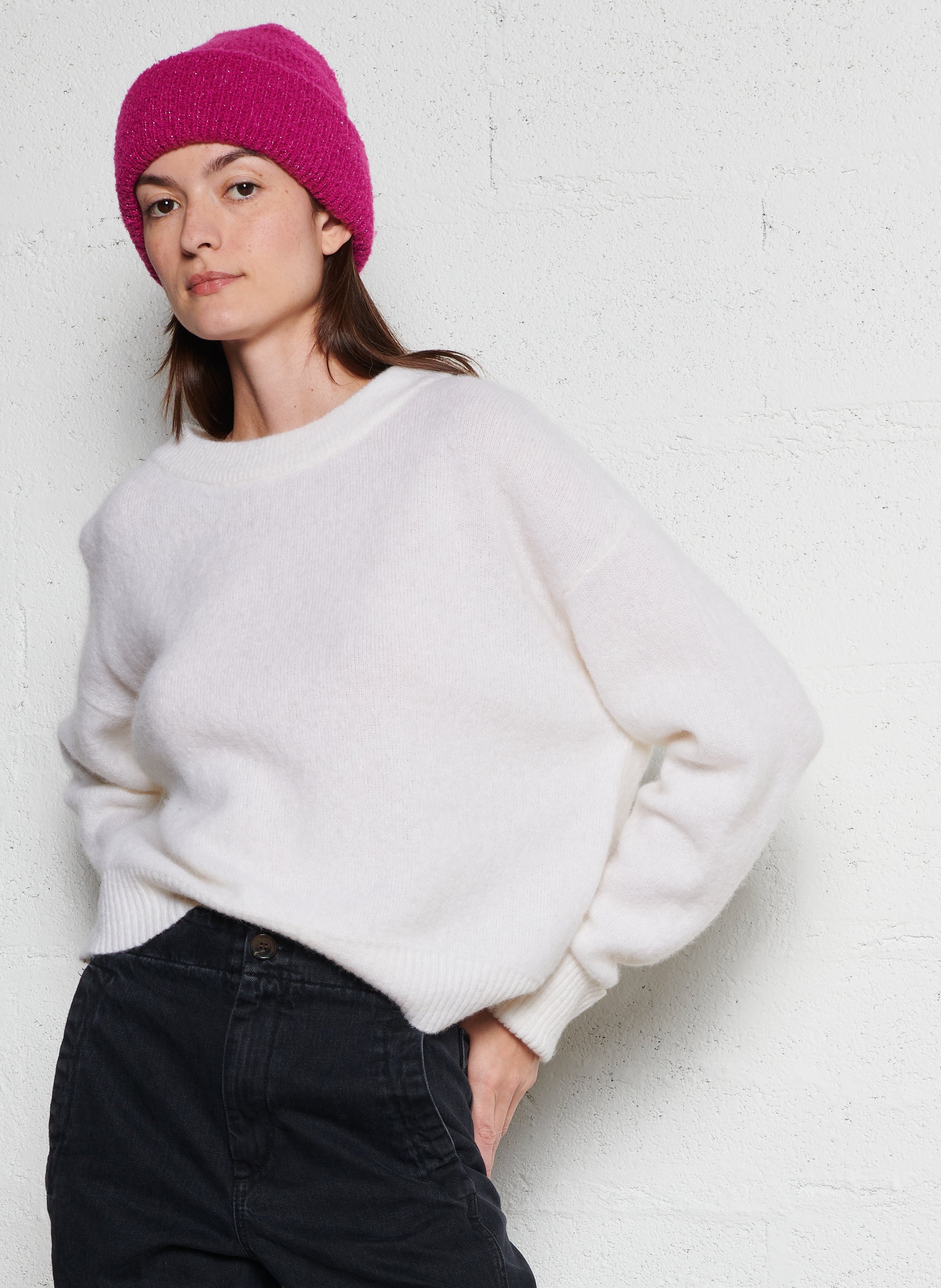 Pull ample col rond en laine mélangée vitow  Blanc