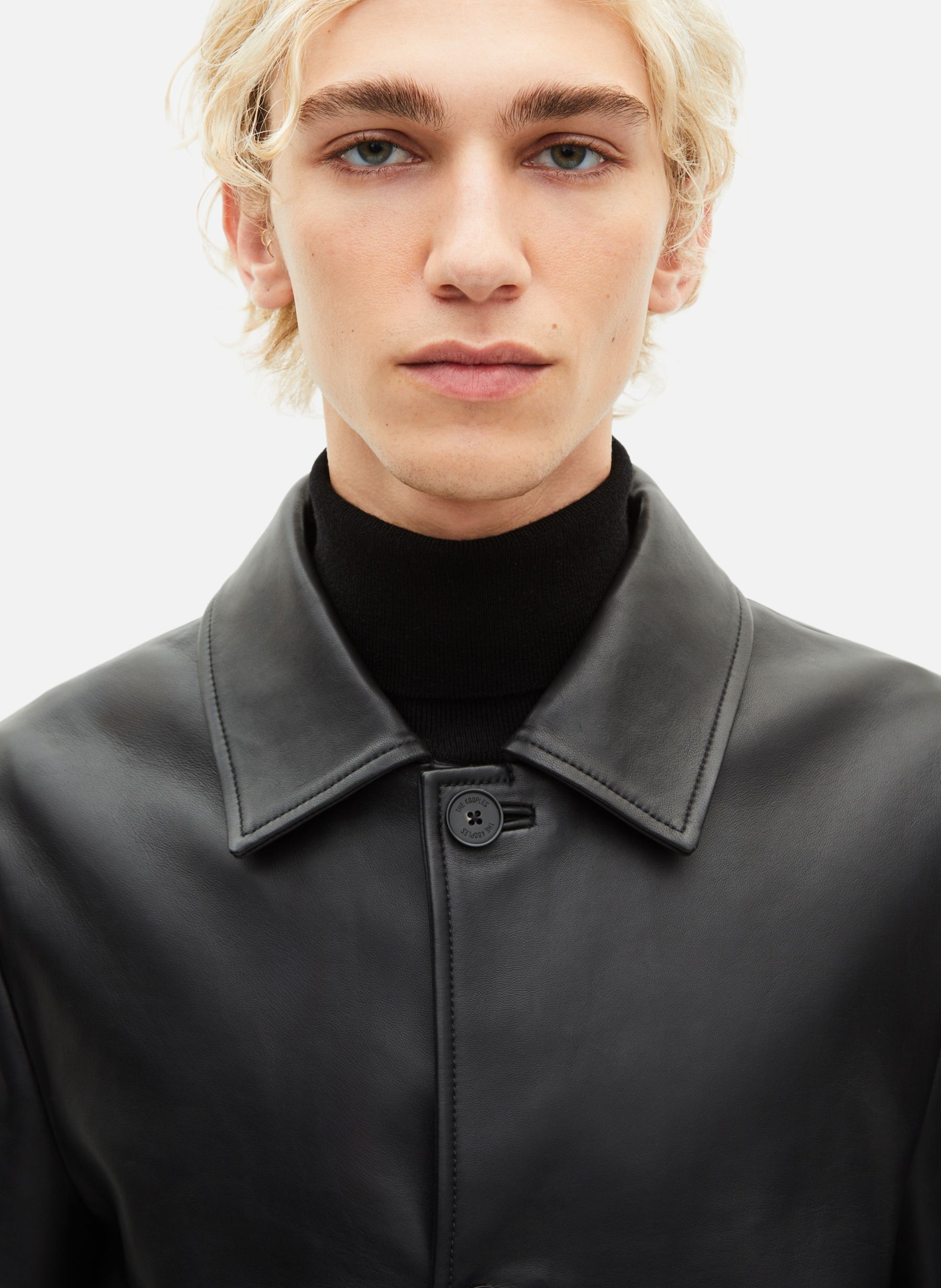 Manteau mi-long en cuir THE KOOPLES Noir