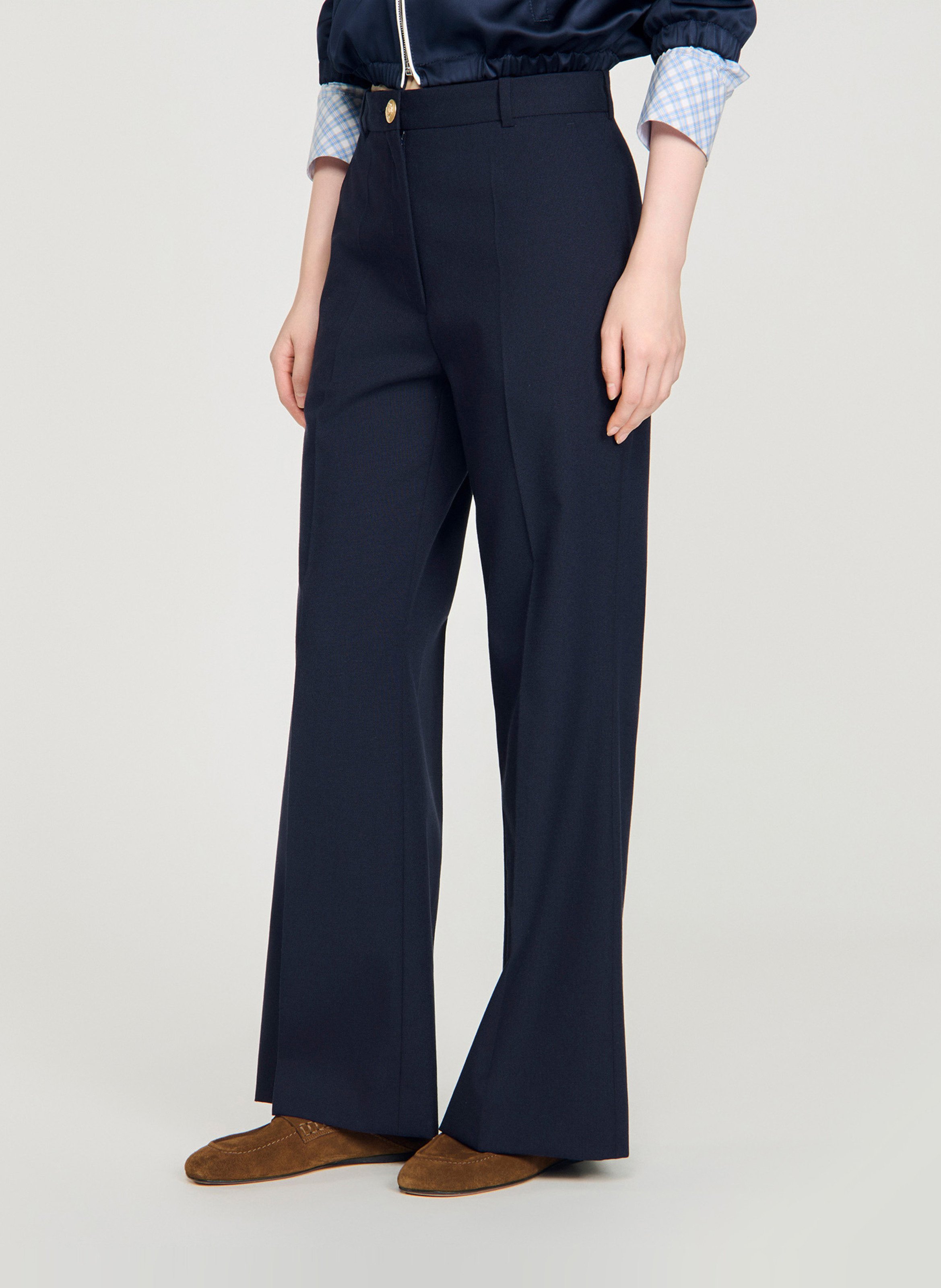 Pantalon large en laine mélangée SANDRO Bleu