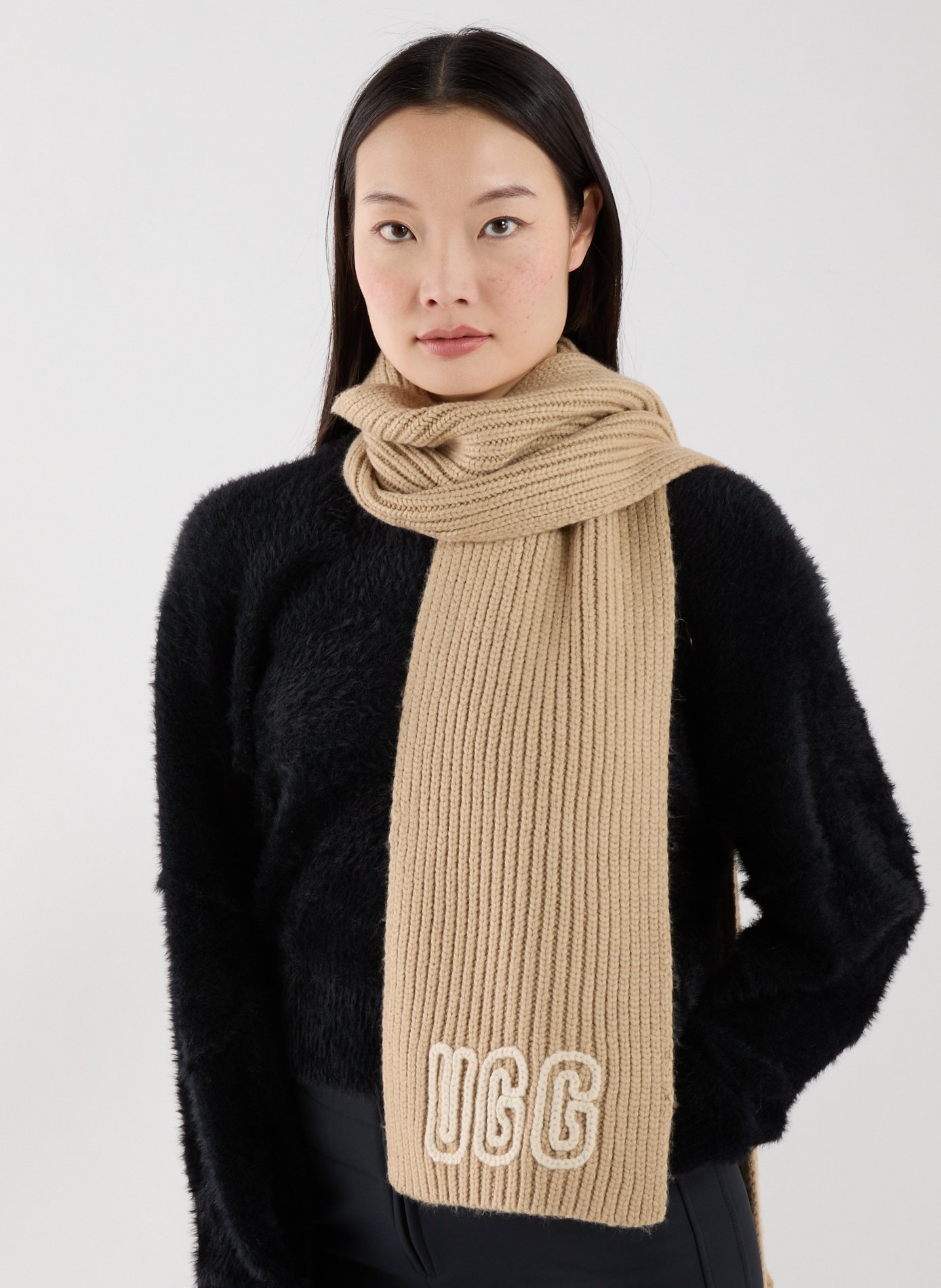 Echarpe côtelée à logo UGG Beige