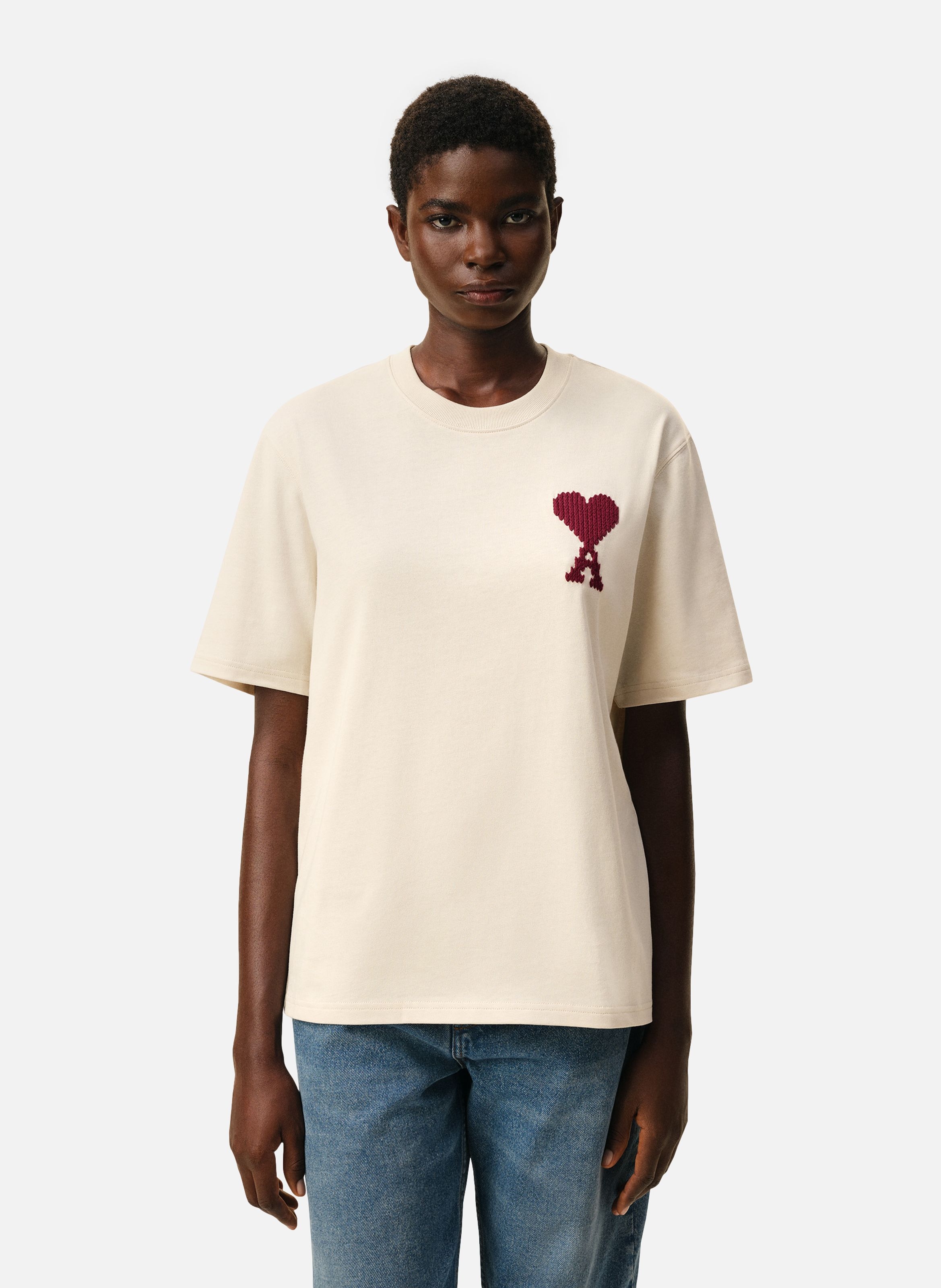 T-shirt broderie ami de coeur unisexe en coton AMI PARIS Blanc