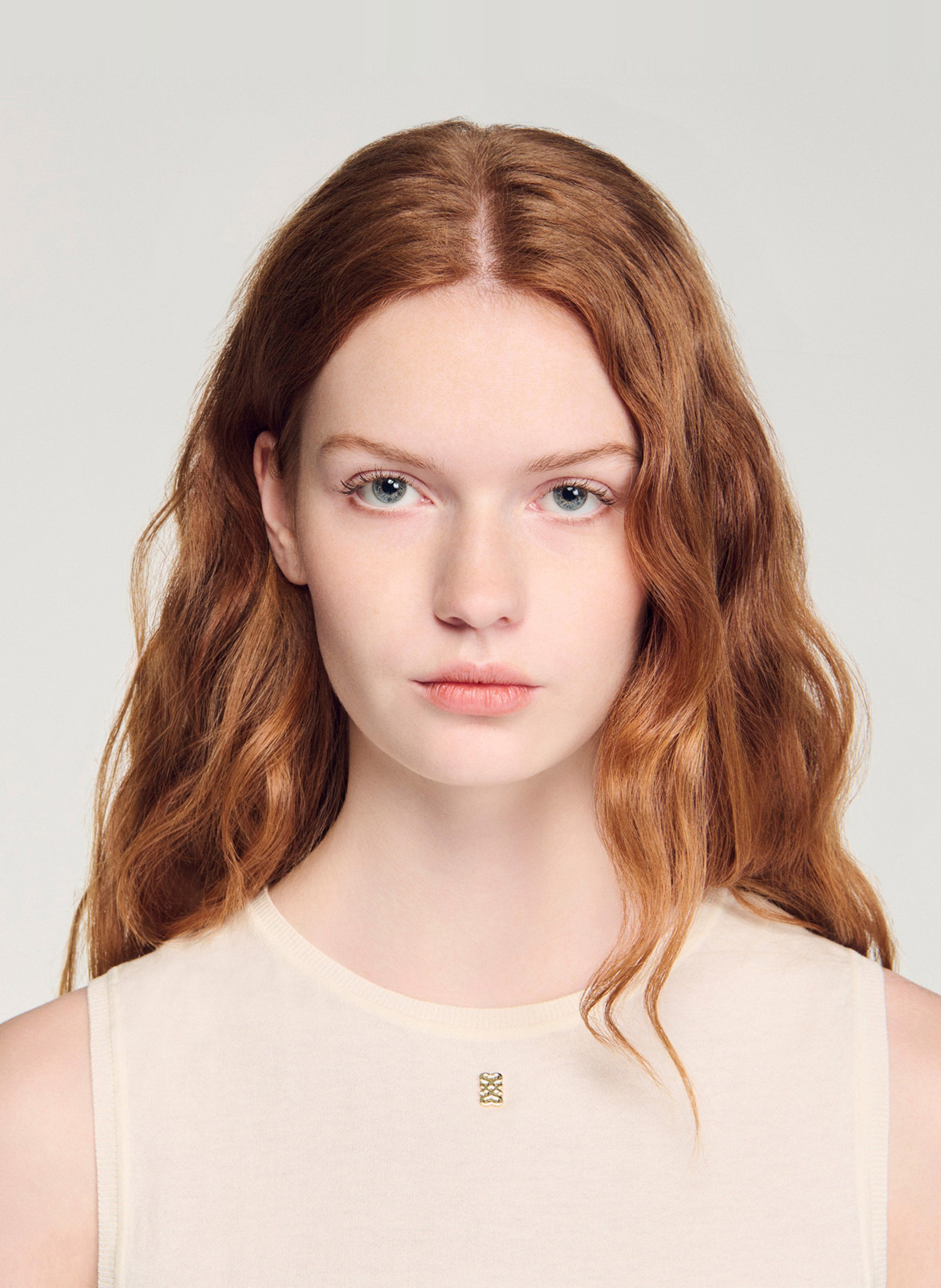 Top col rond en cootn mélangé SANDRO Beige