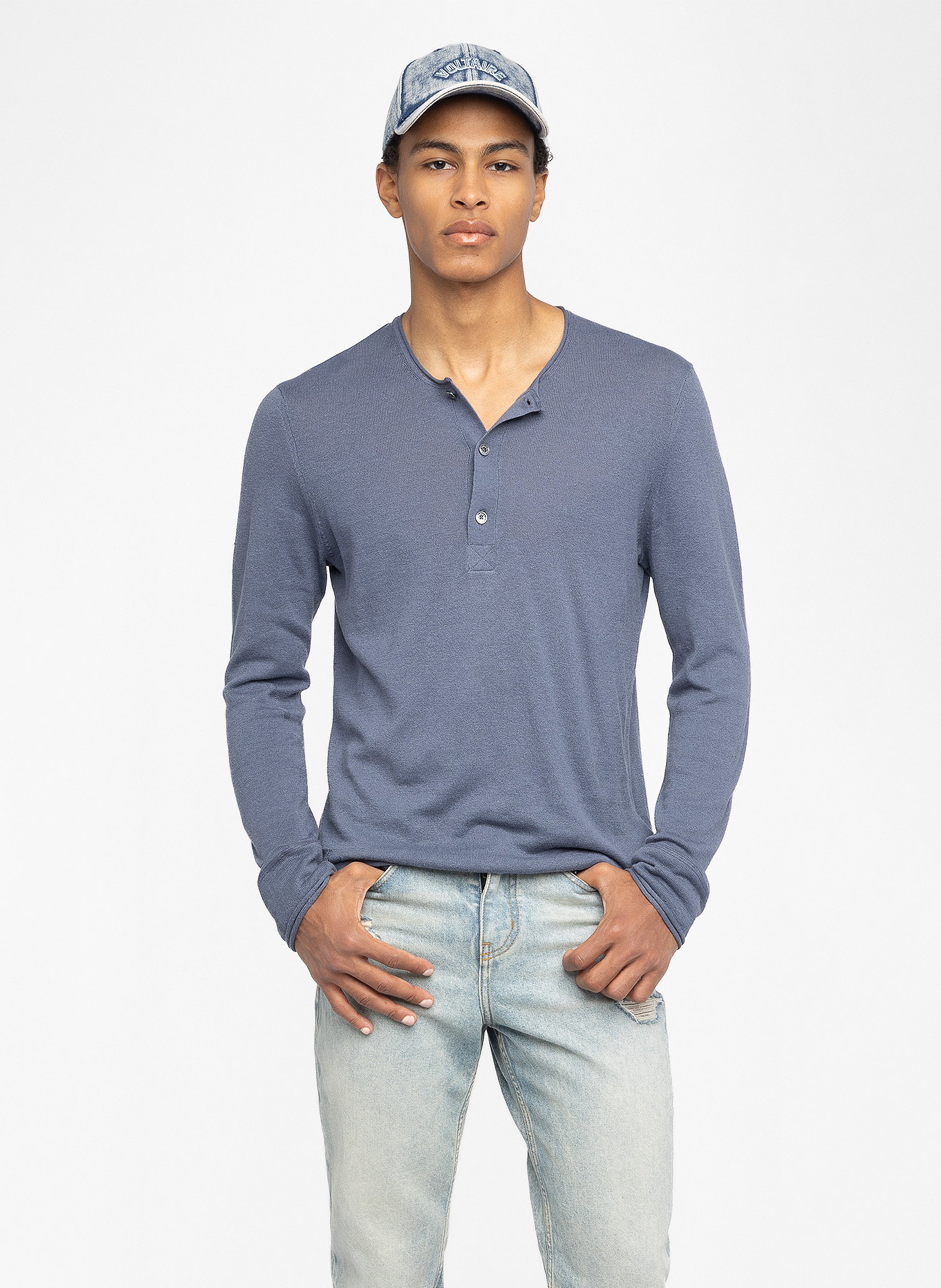 Pull droit col rond en lin et coton mélangé veiss ZADIG&VOLTAIRE Bleu