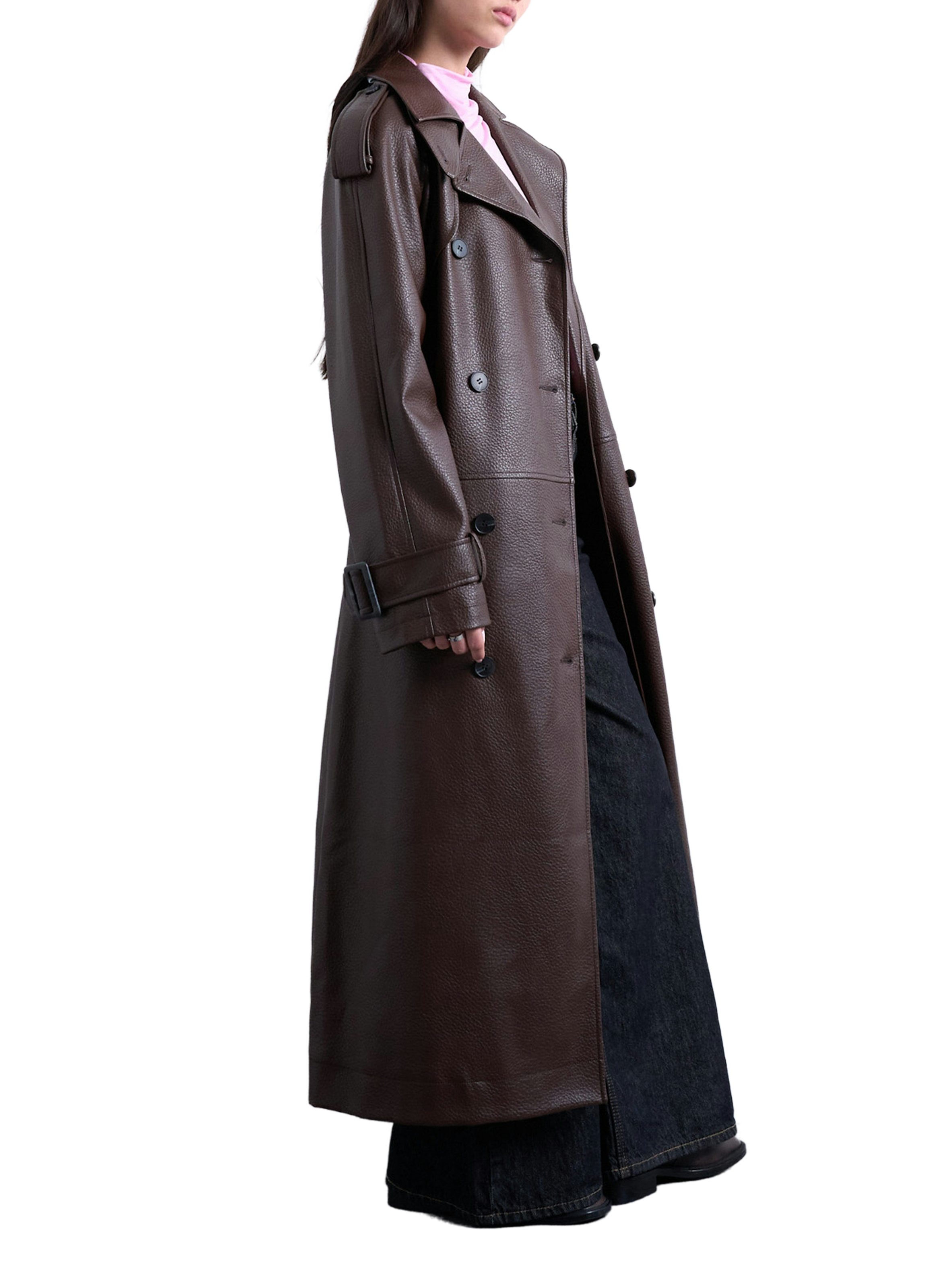 Grained straight trench coat TOPSHOP Brown