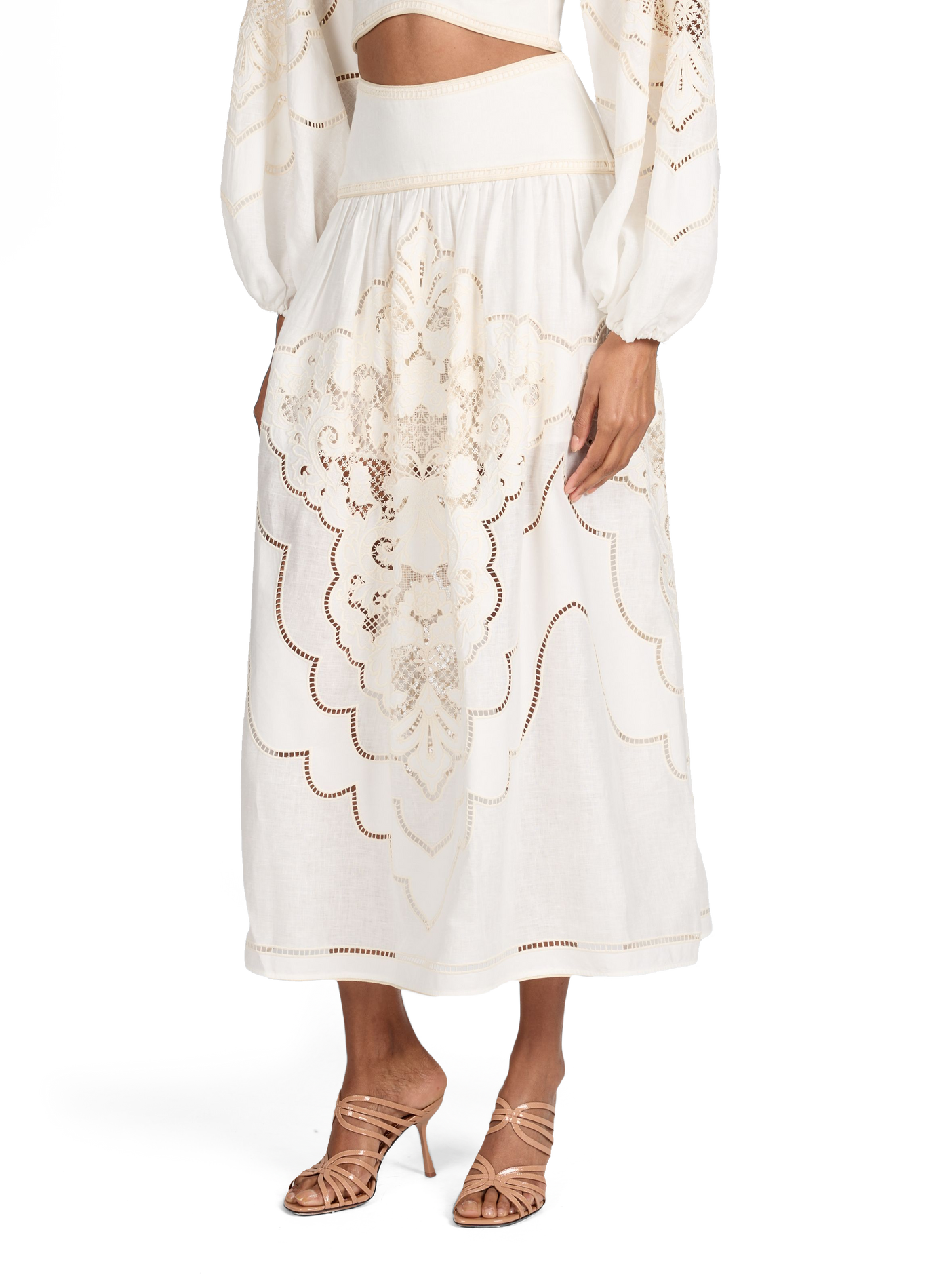 Jupe dentelle fluide en lin ZIMMERMANN Blanc