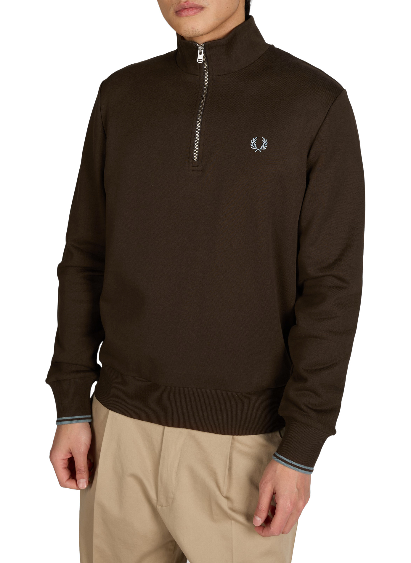 Sweatshirt col montant en coton FRED PERRY Marron
