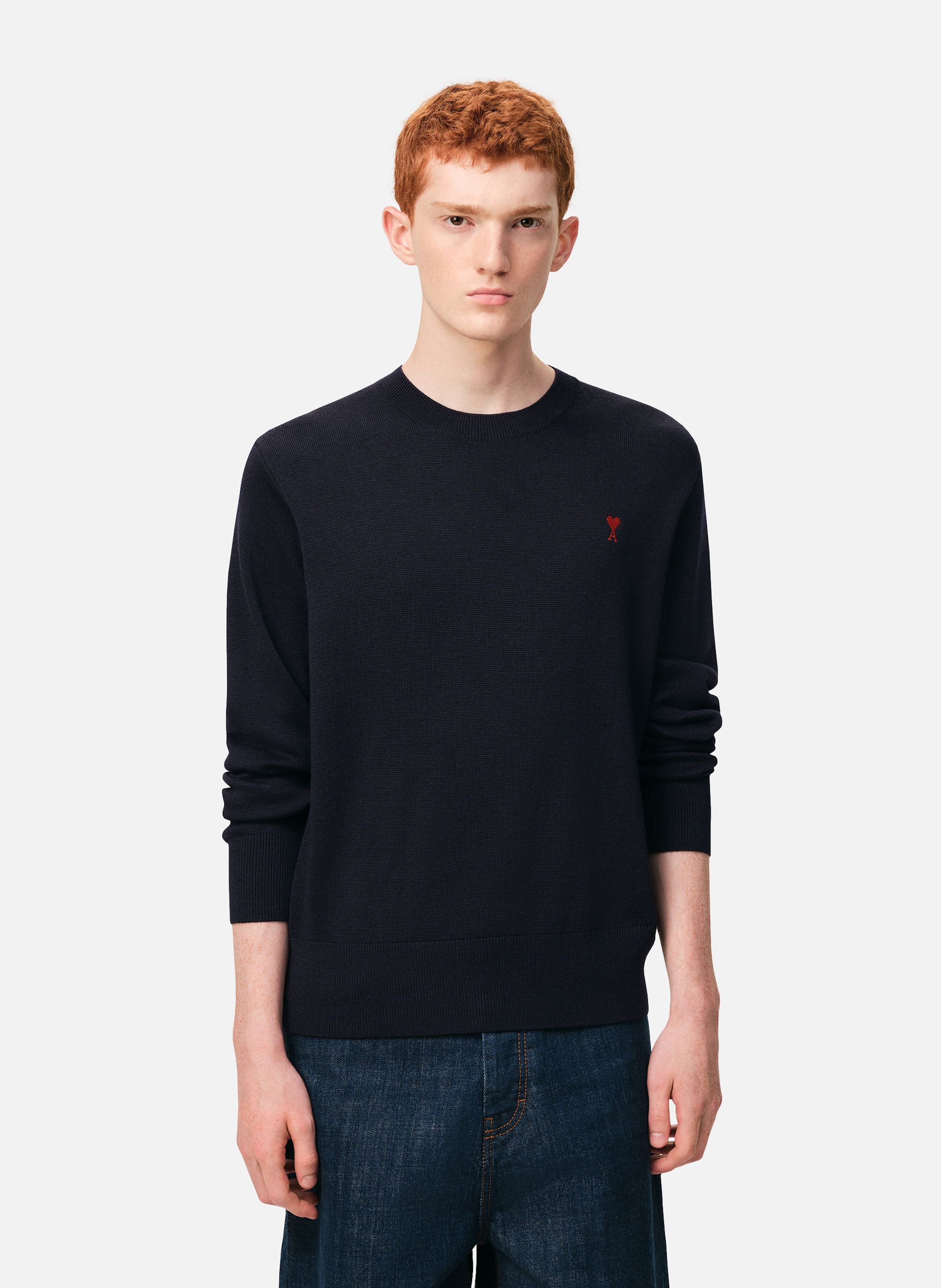 Pull Col Rond Ami De Coeur En Laine AMI PARIS Bleu