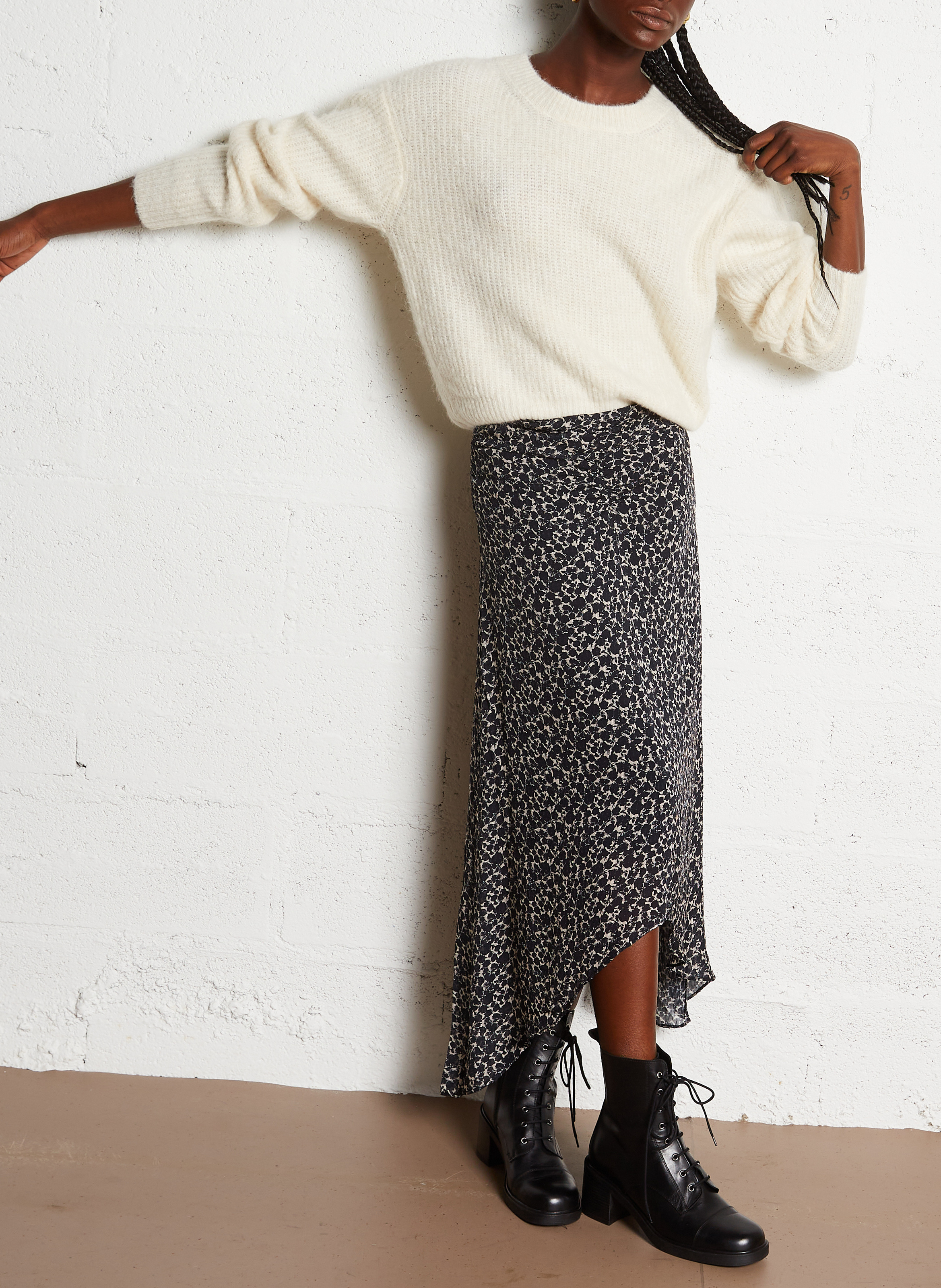 Pull droit à maille duveteuse en laine mélangée east AMERICAN VINTAGE Beige