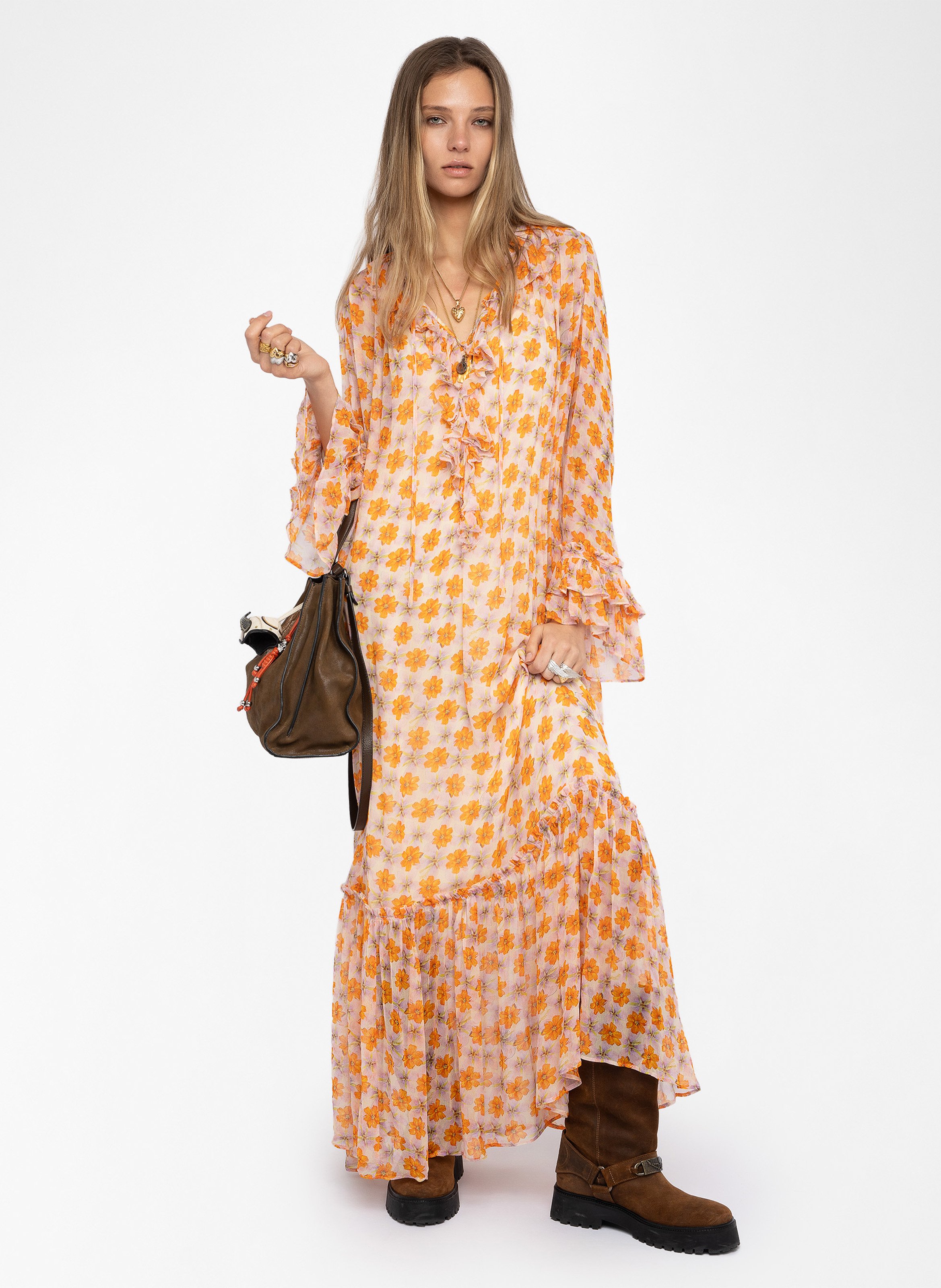 Robe col v imprimée ralicel ZADIG&VOLTAIRE Beige