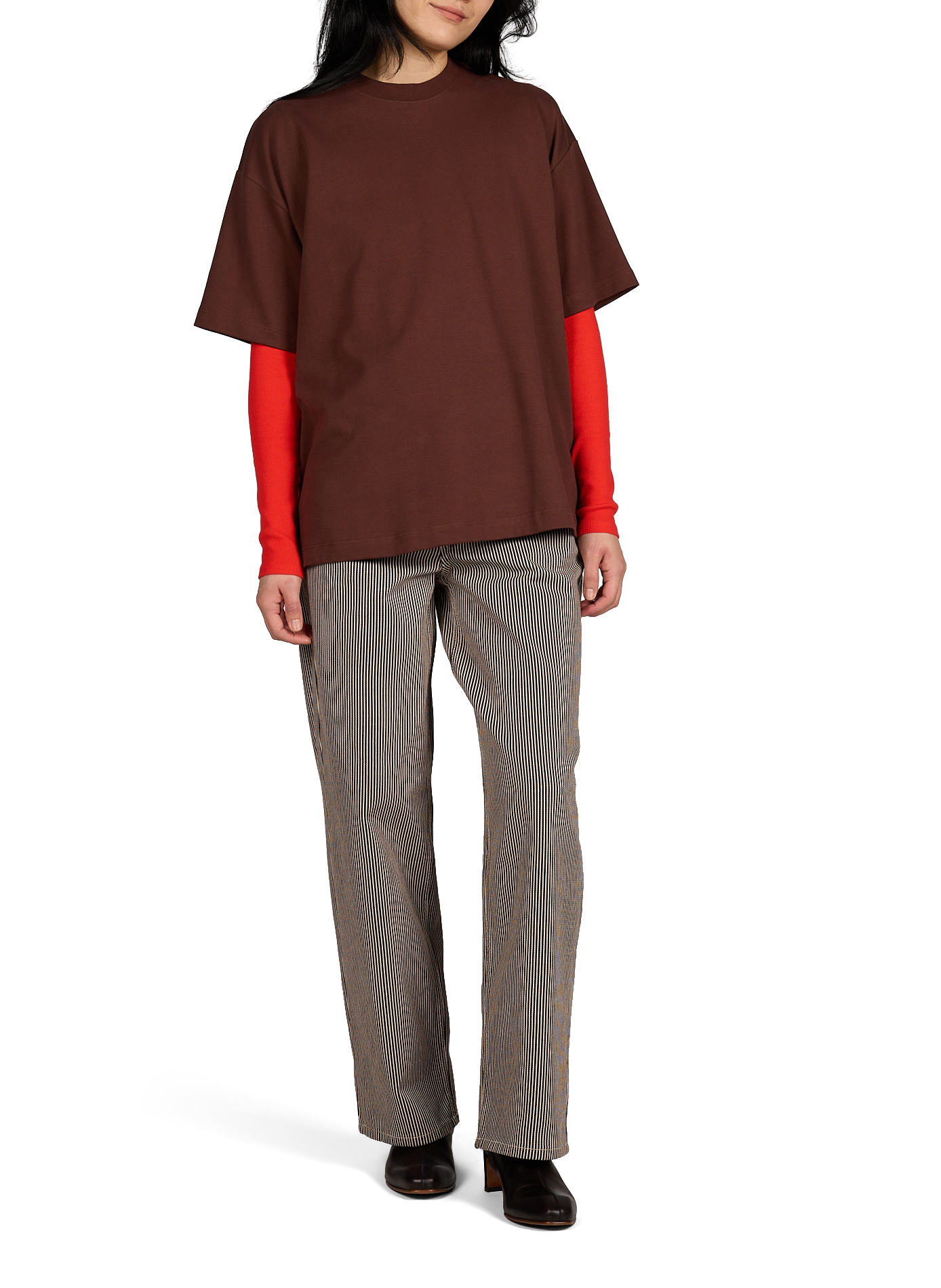 T-shirt uni col rond en coton mélangé TOPSHOP Marron