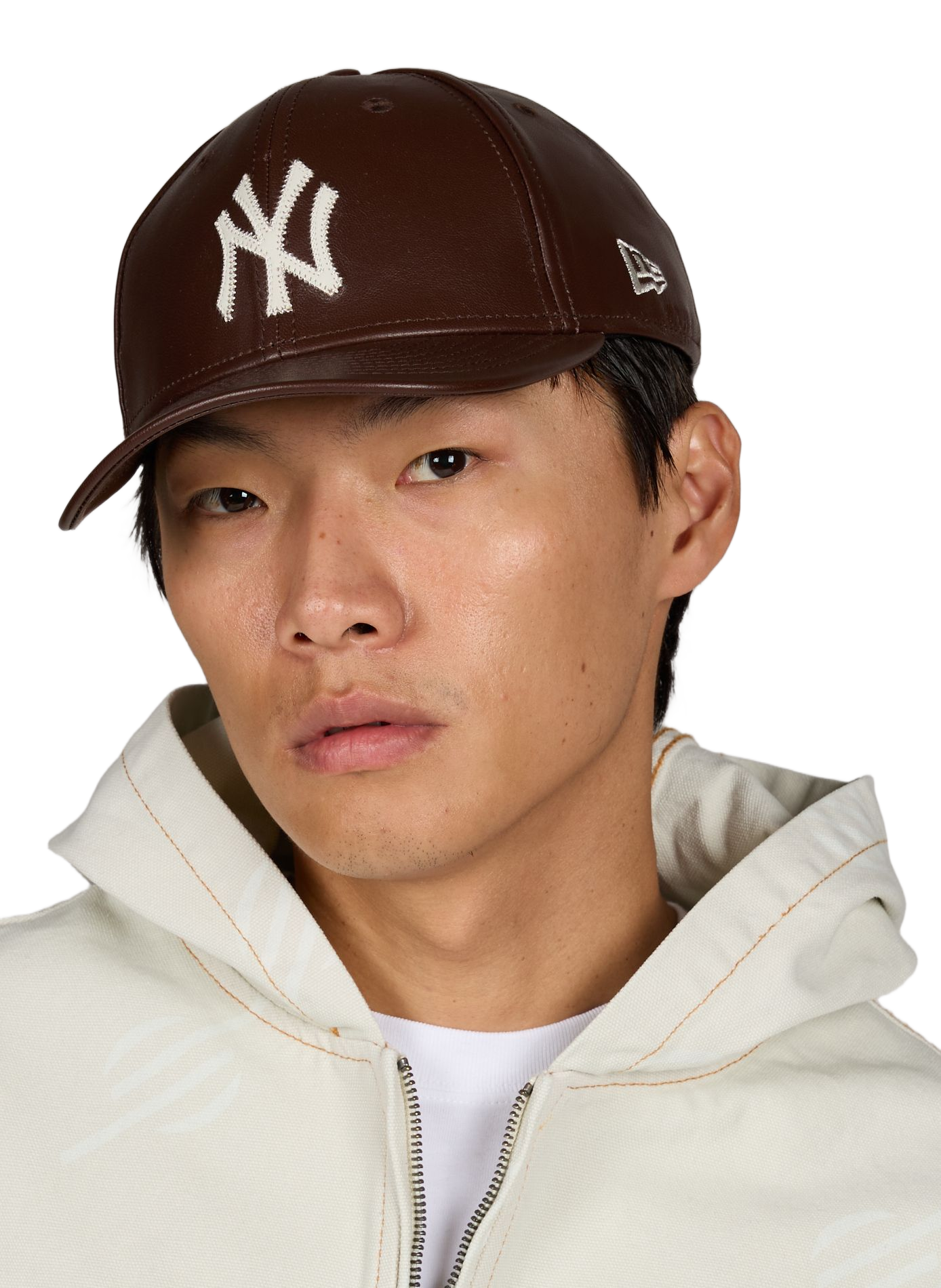 Casquette logo en cuir NEW ERA Marron