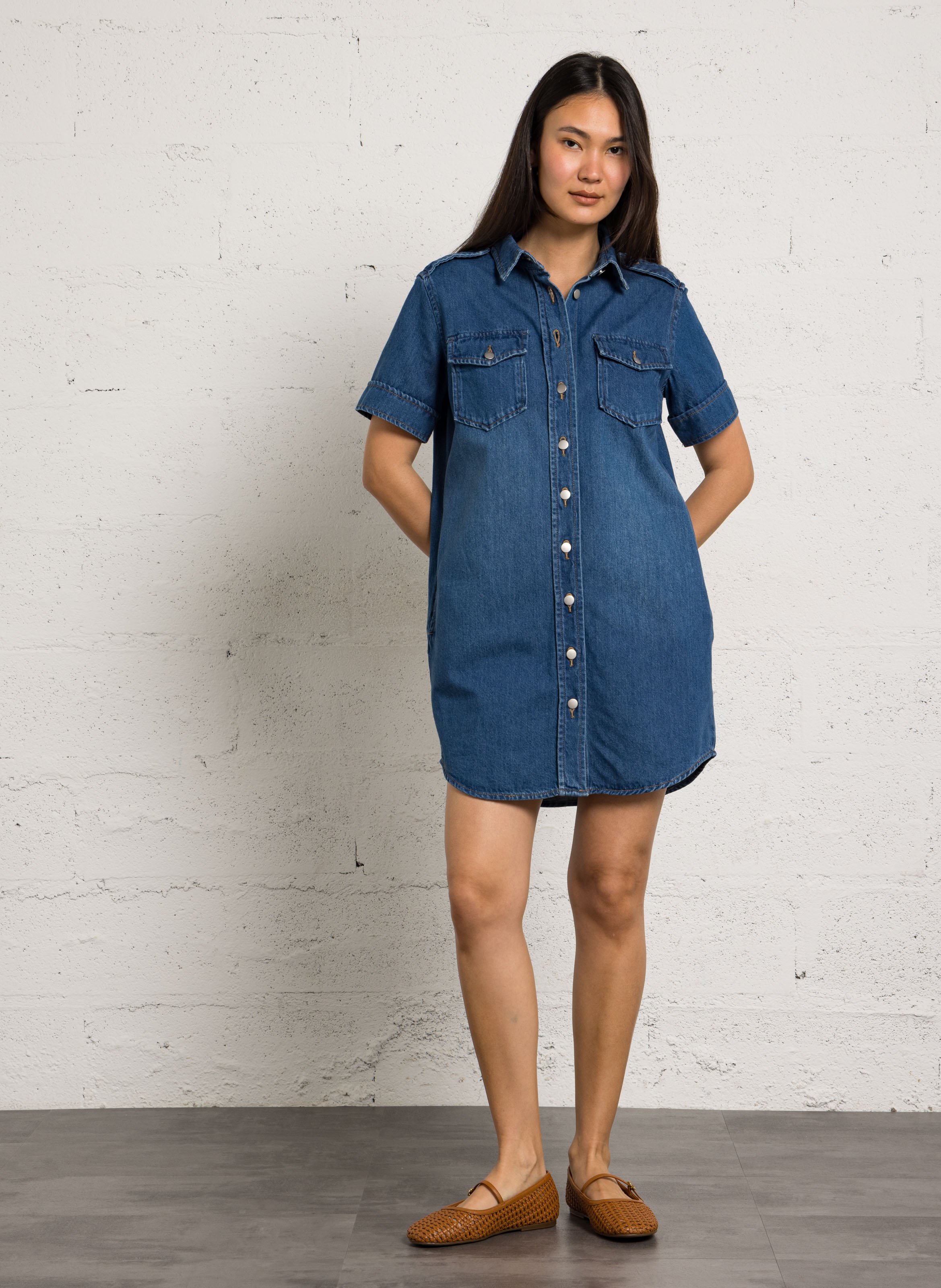Robe courte boutonnée en jean betsy Bleu