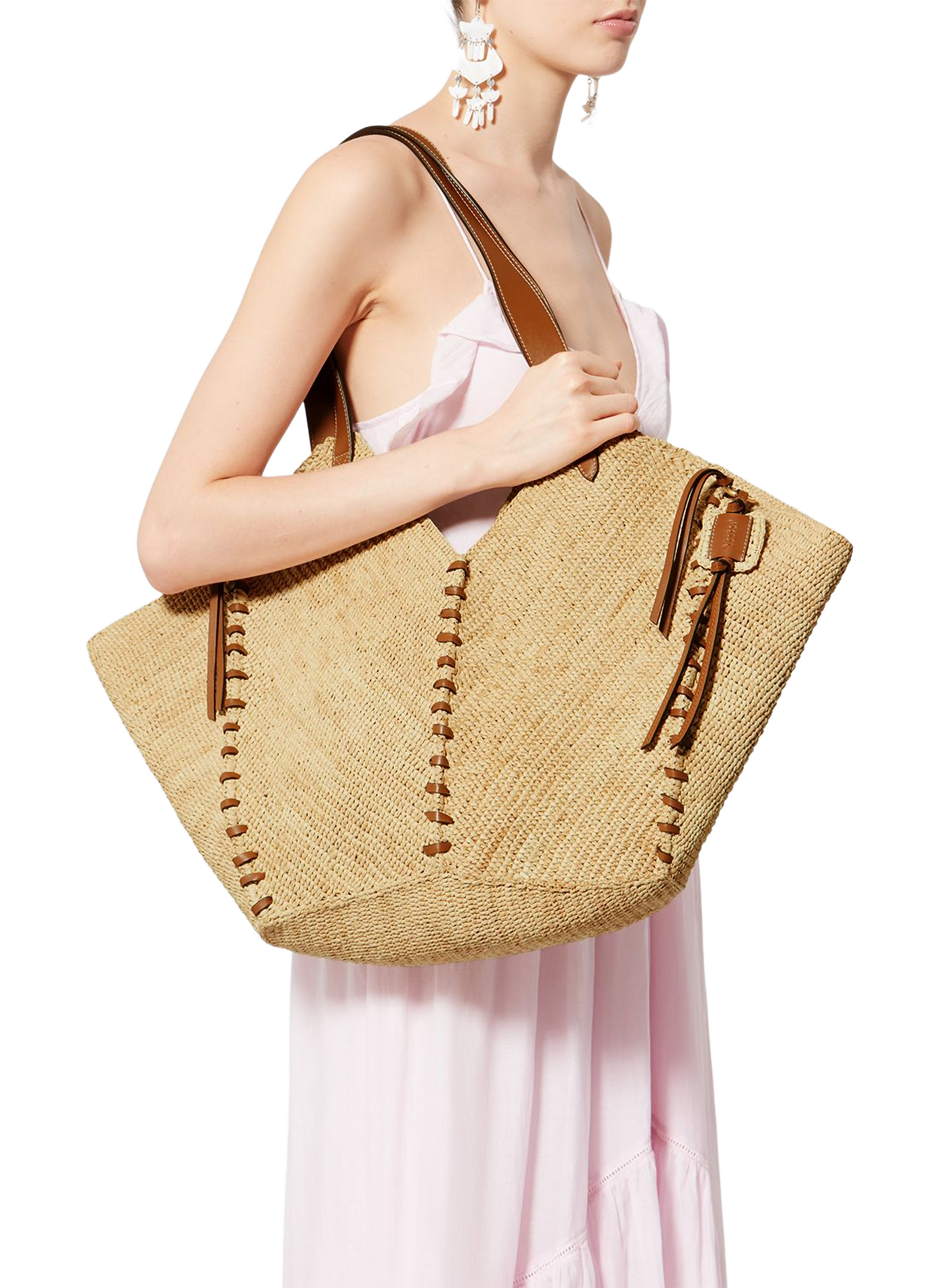 Tampa raffia and leather tote bag ISABEL MARANT Multicolour