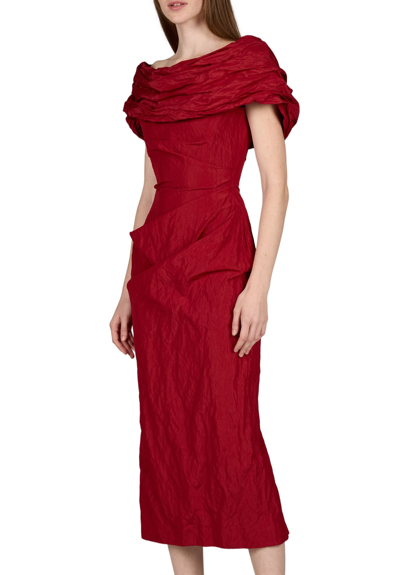 Midi-Kleid mit gerafftem Bardot-Ausschnitt aus Baumwollmischung MAGDA BUTRYM Rot