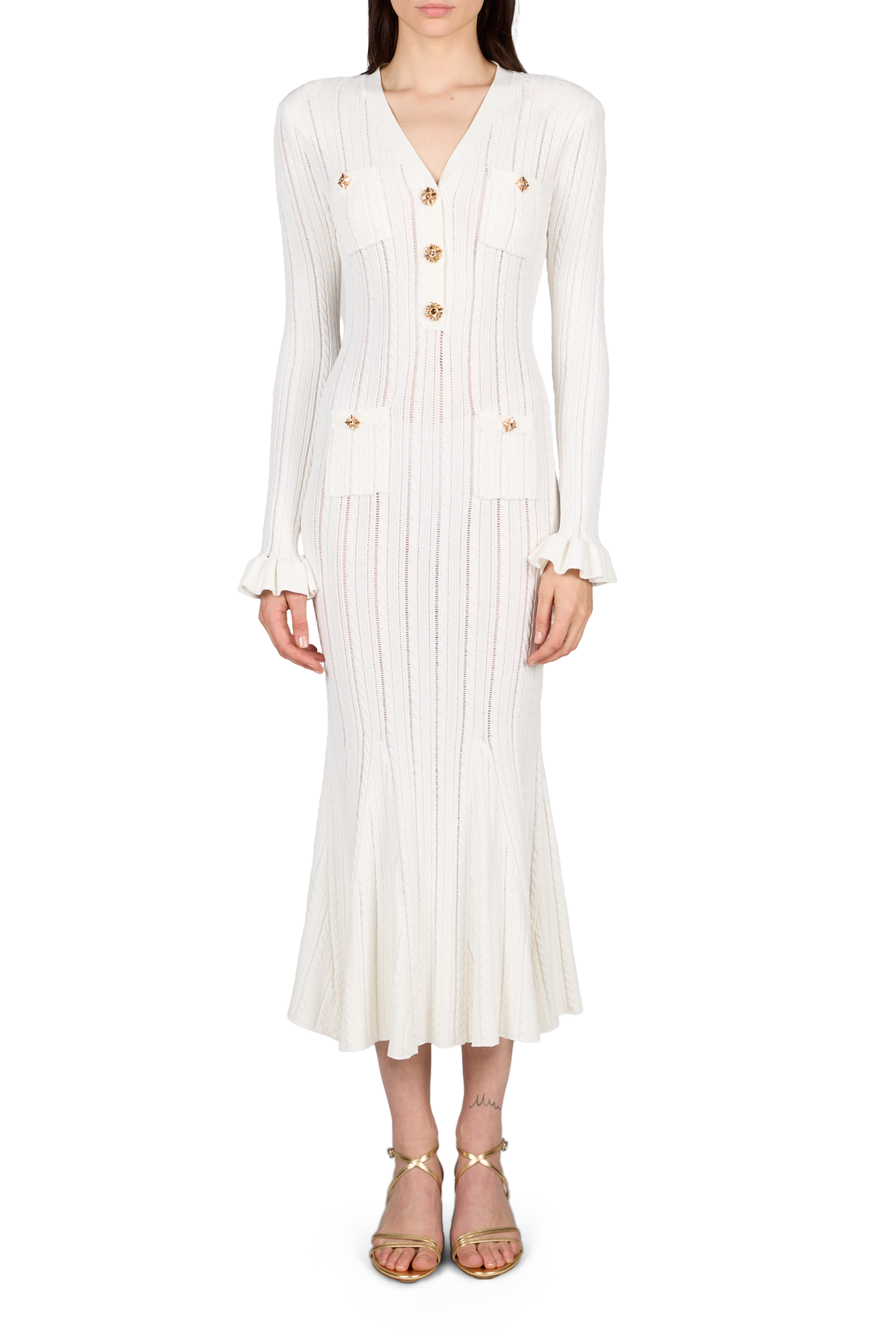 Robe à manches longues en maille SELF PORTRAIT Blanco