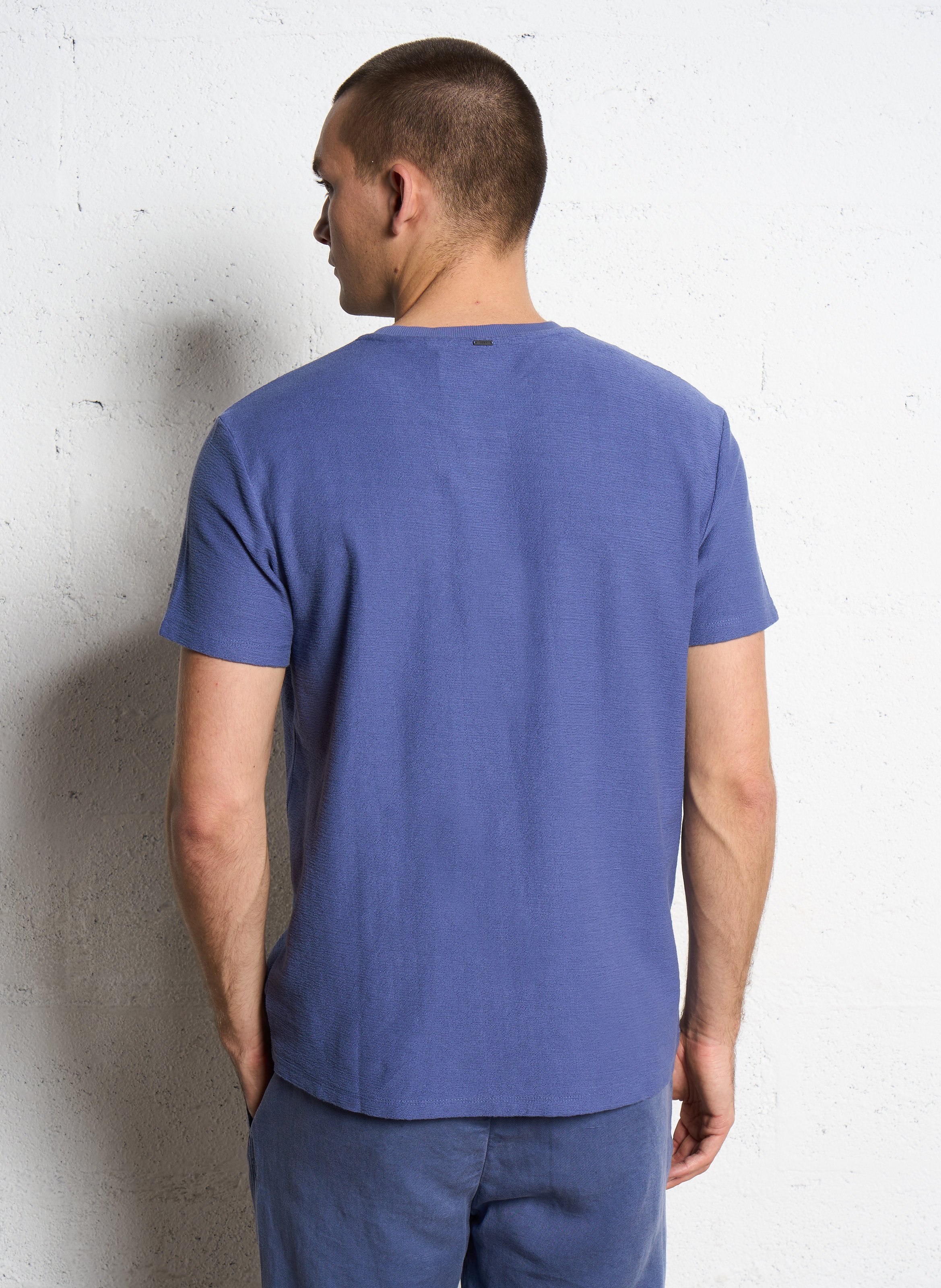 Tee-shirt droit col rond en maille éponge IKKS Bleu