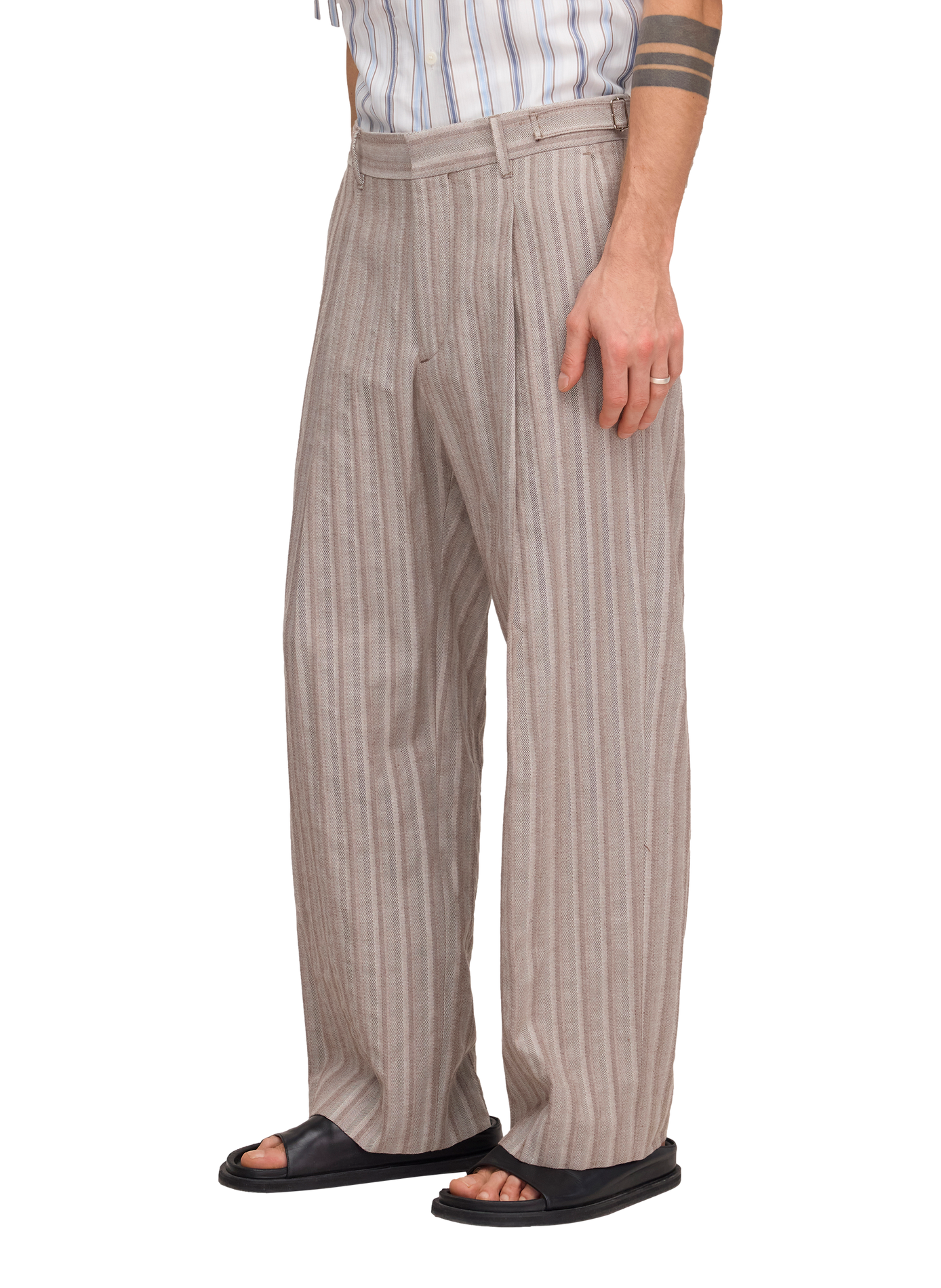 Pantalon Kay à rayures chevrons en coton et lin mélangés NN.07 Marron