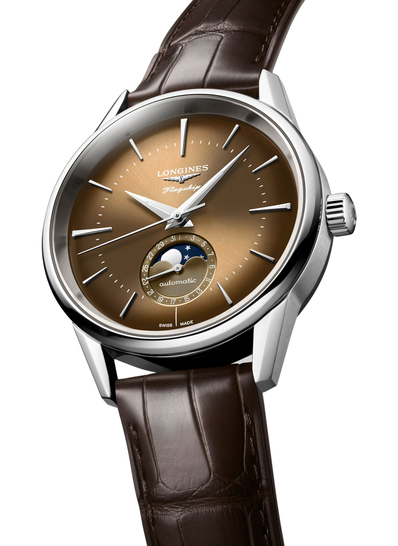 Montre automatique Flagship Heritage en cuir LONGINES Beige