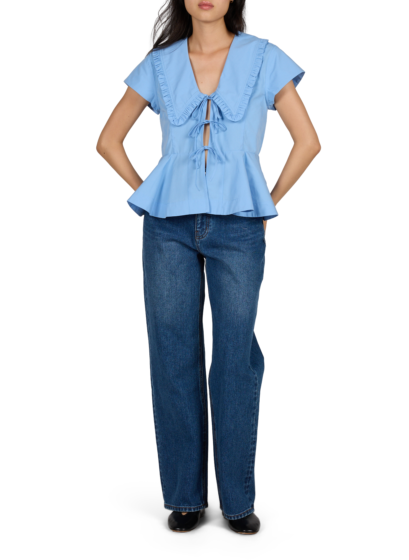 Ruffled cotton Blouse GANNI Blue