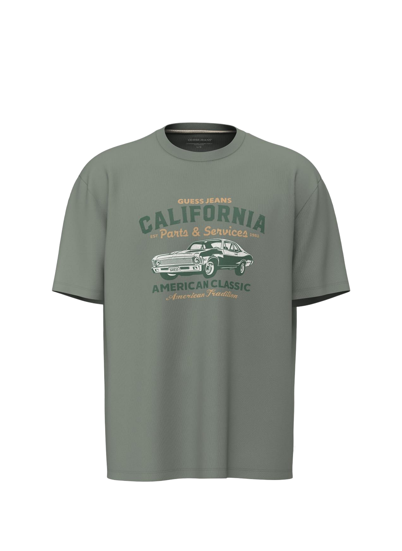 T-shirt droit col rond imprimé en coton GUESS Green