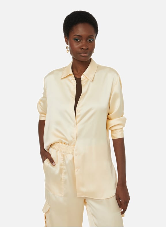 Chemise satinée en polyester recyclé mélangé Beige by SAISON 1865 SAISON 1865 Chemise satinée en polyester recyclé mélangé Beige