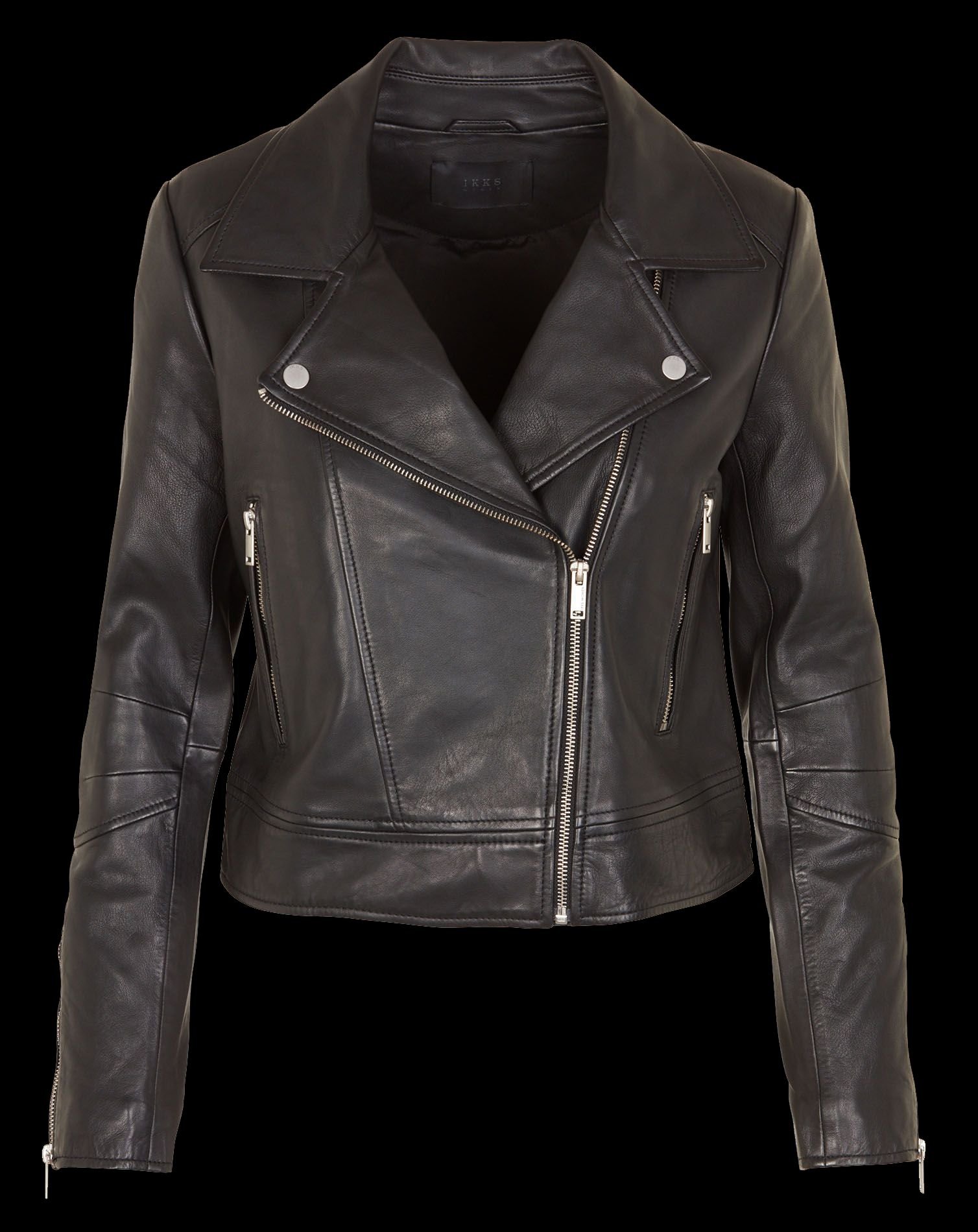 Blouson court zippé en cuir d'agneau IKKS Noir