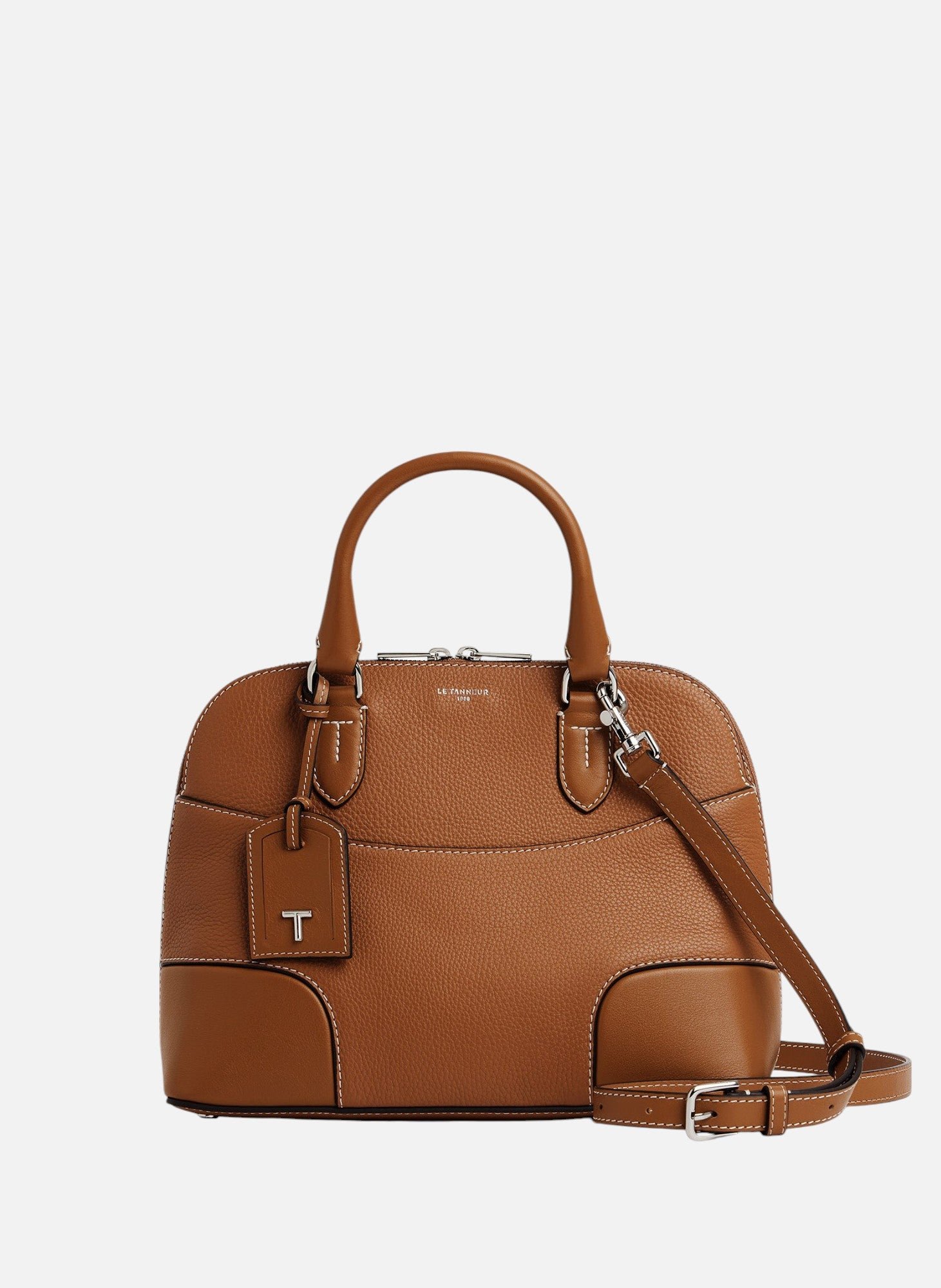 Sac à main moyen modèle romy en cuir grainé et lisse LE TANNEUR Marron