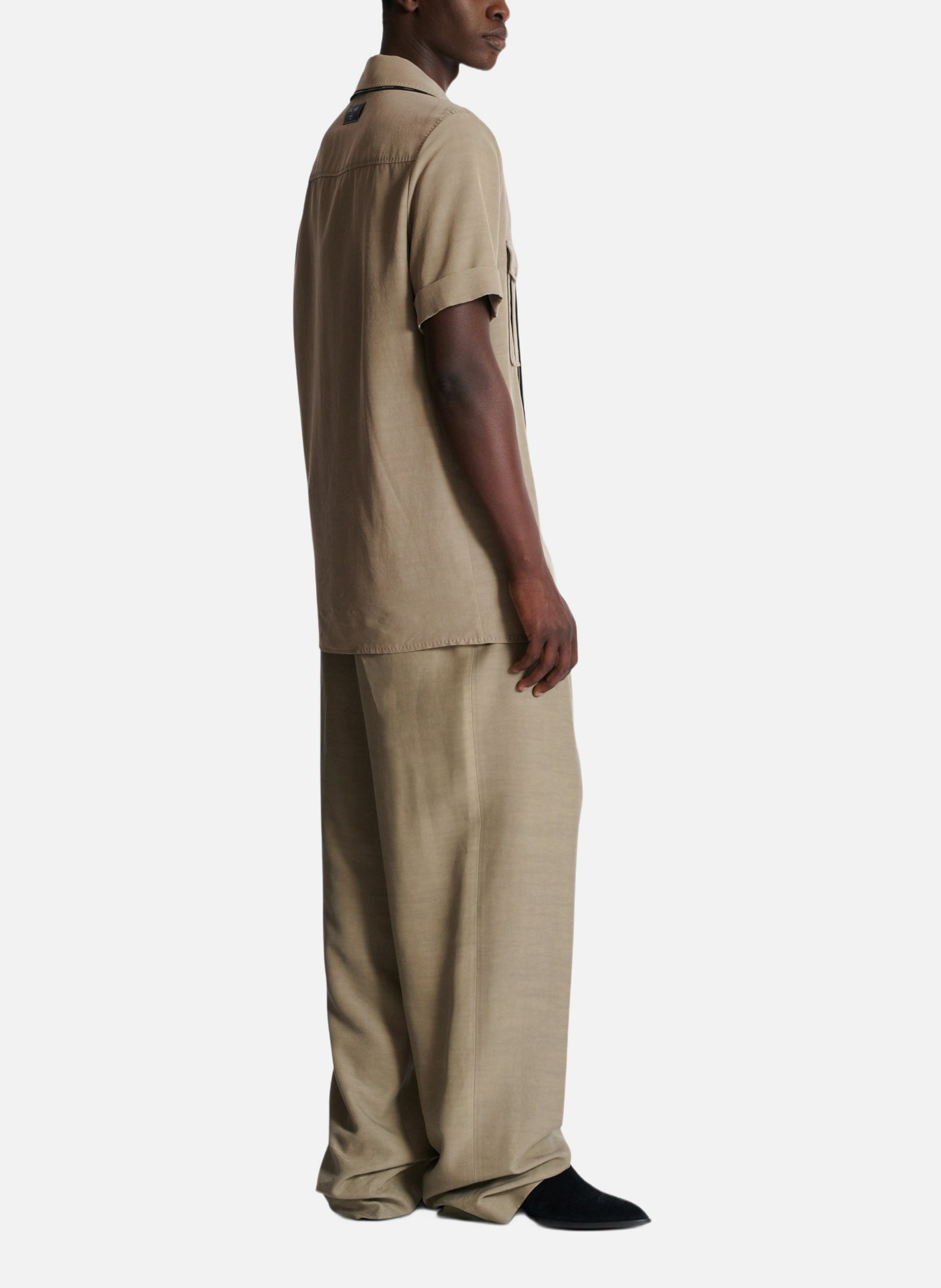 Chemise pyjama en cupro avec poches BALMAIN Marron